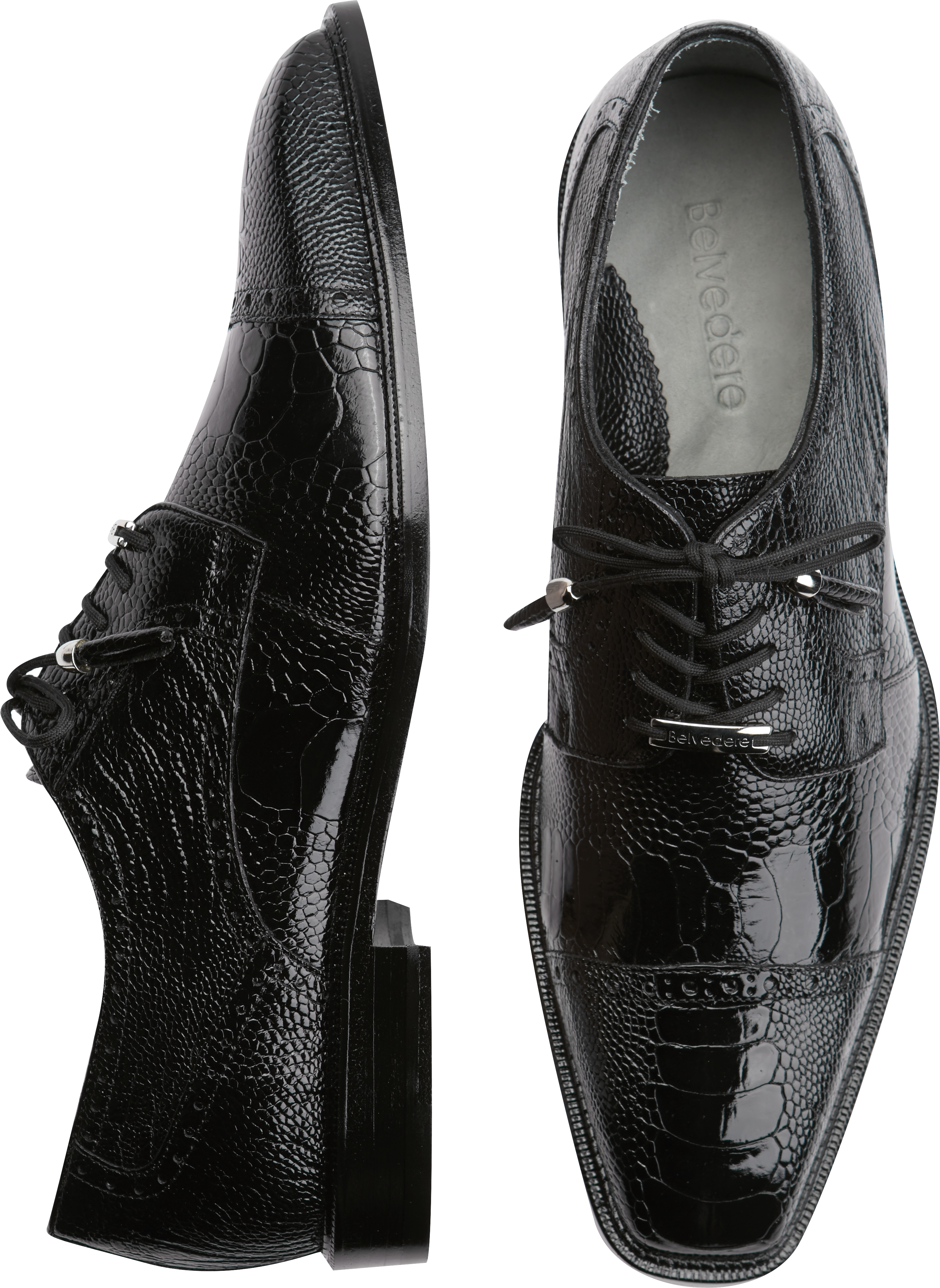 Belvedere Batta Black Ostrich Cap-toe Lace-Ups - Men's Shoes | Men's ...
