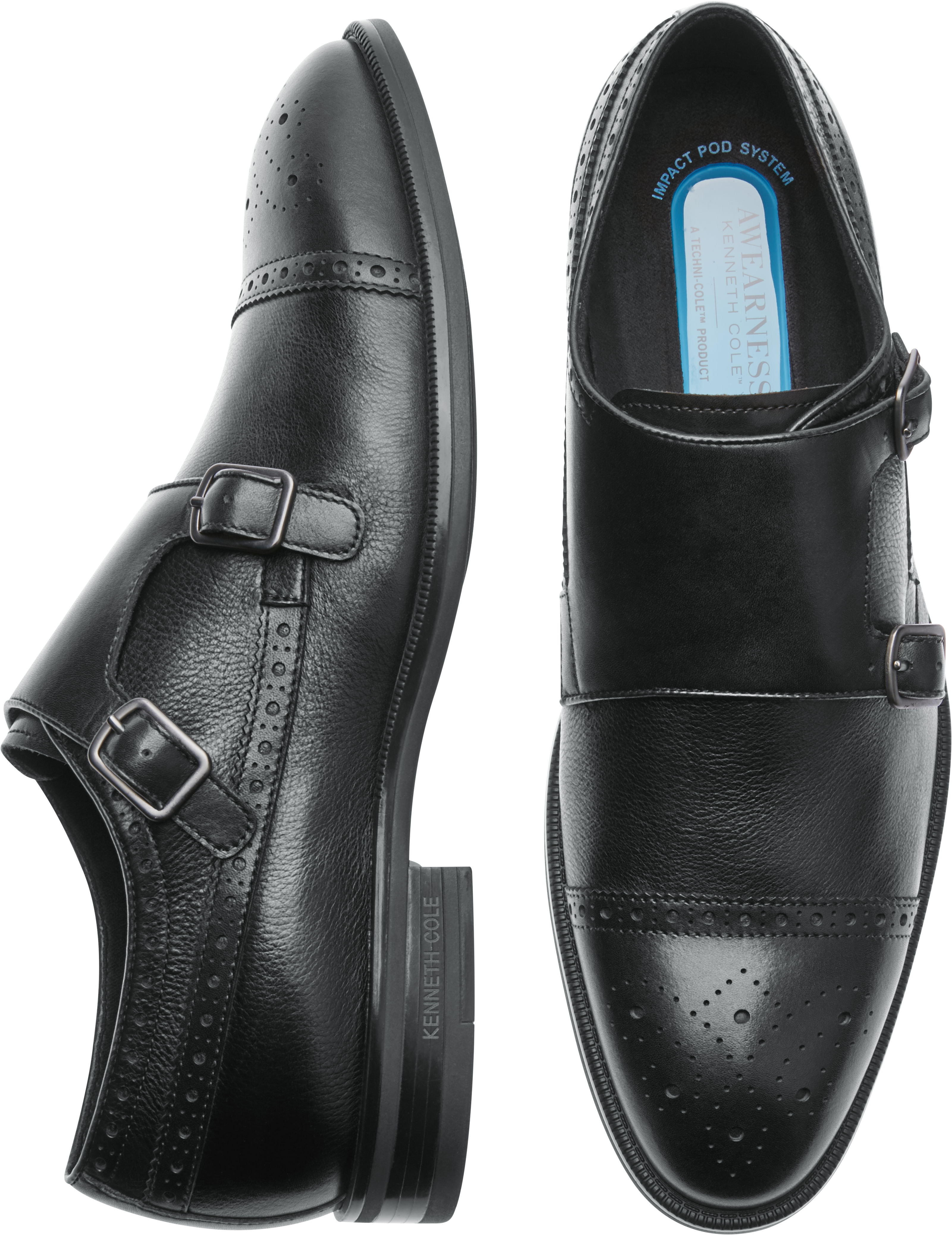 Awearness Kenneth Cole AWEAR-TECH Fly Pod Black Double Monk Strap Shoes ...