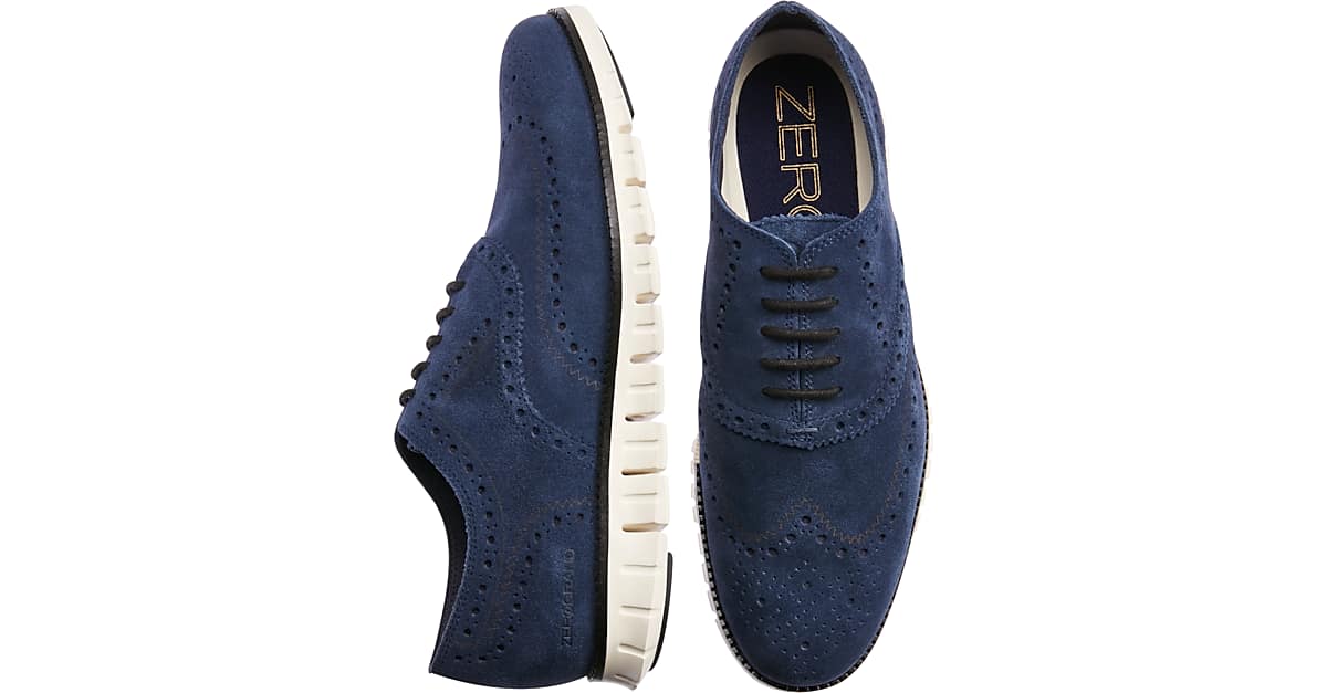 cole haan zerogrand denim blue suede wingtip oxfords