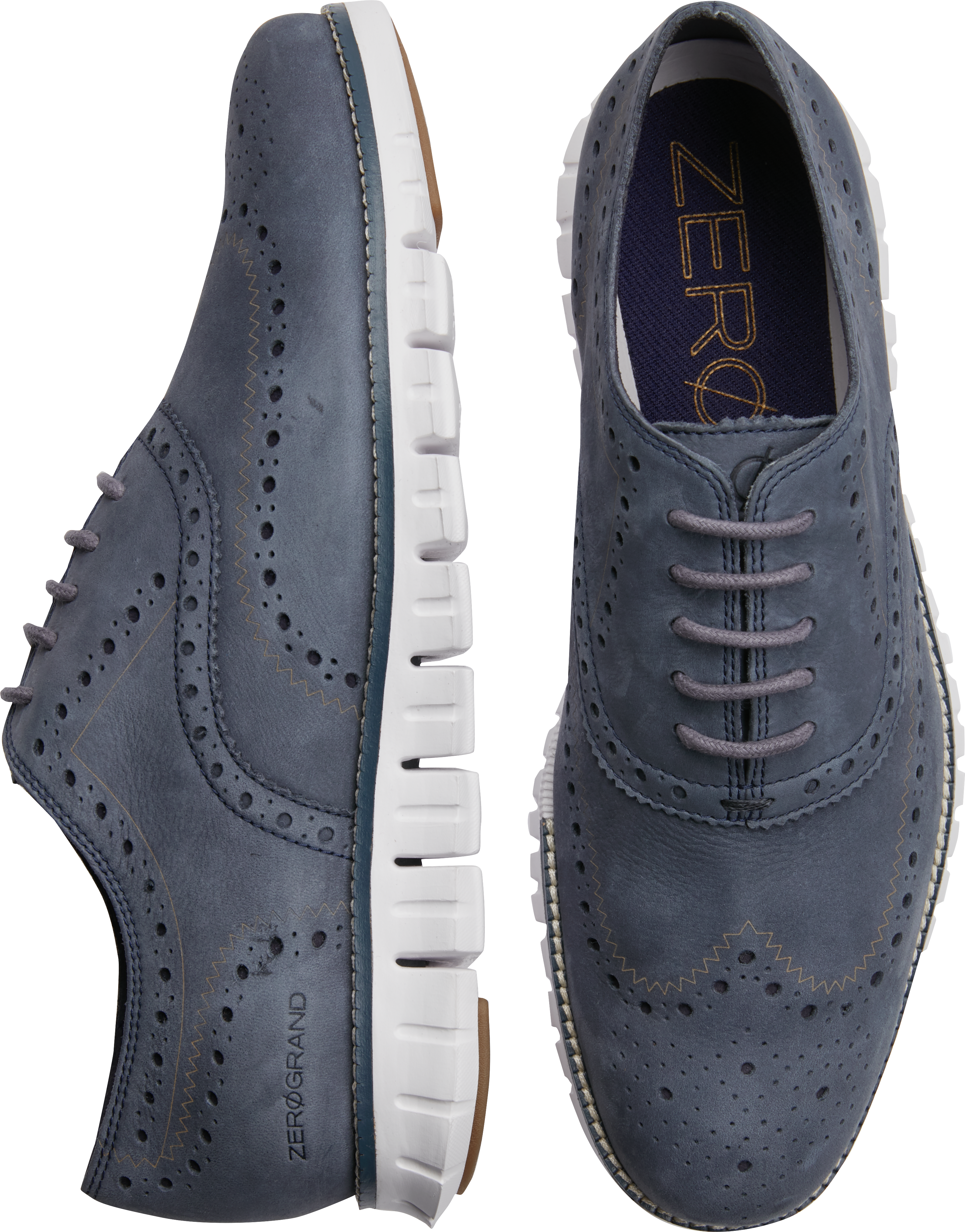 blue suede wingtip shoes