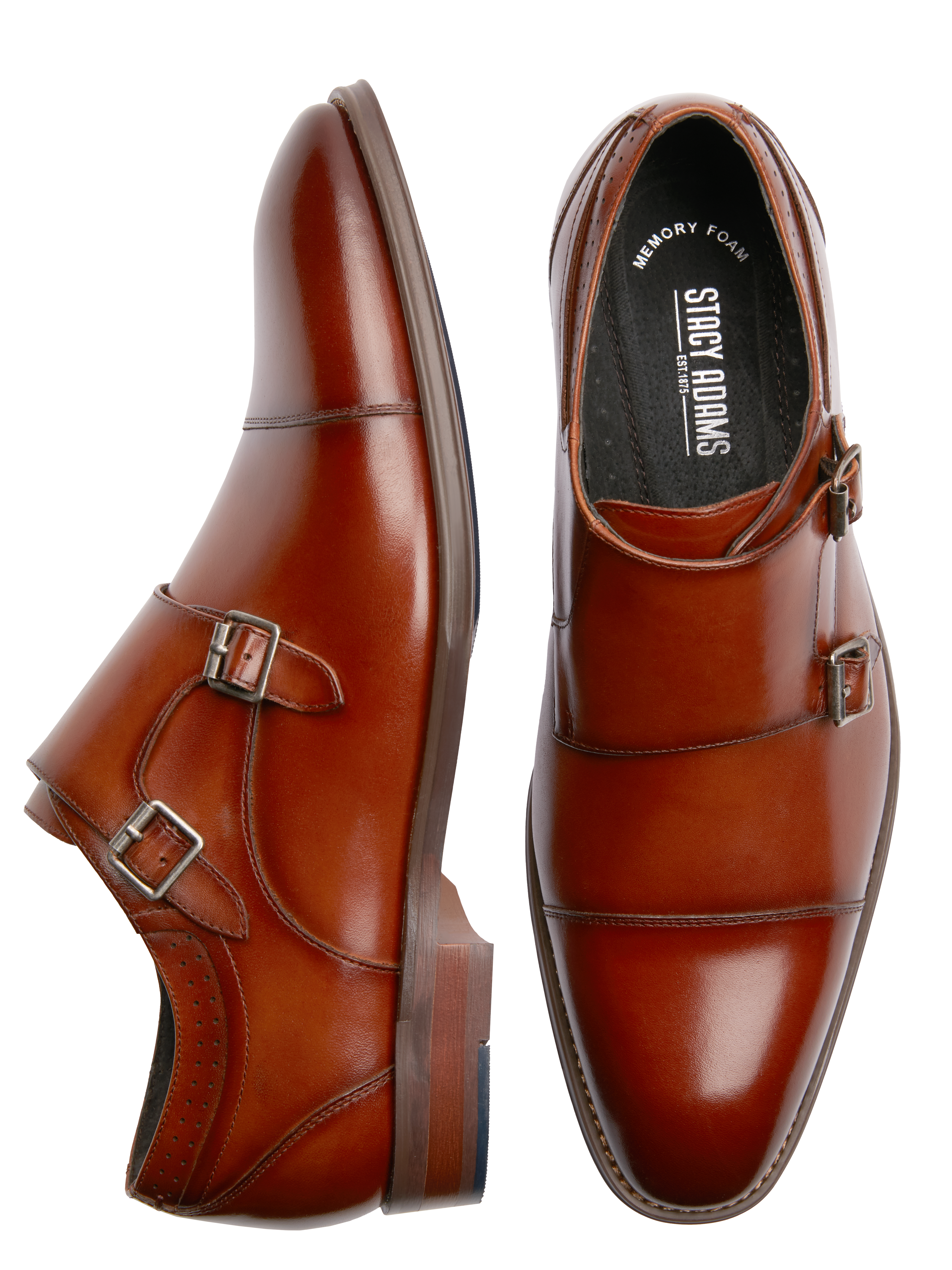 Stacy Adams Bayne Double Monk Strap Dress Shoes, Cognac - Men's Shoes |  Men's Wearhouse