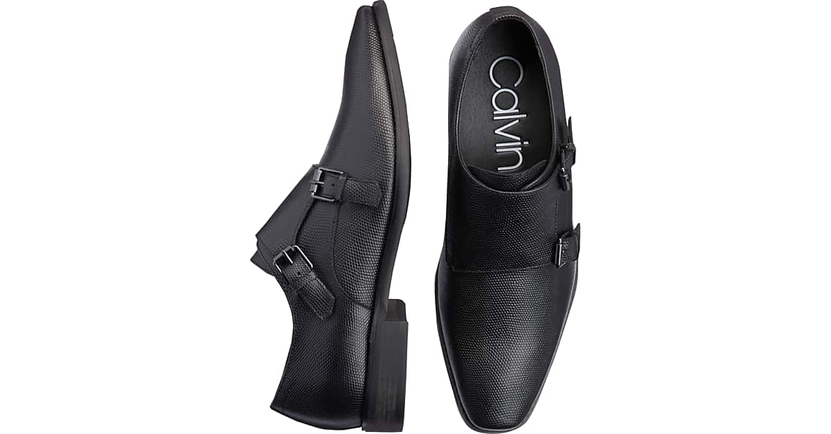 Calvin Klein Robbie Black Embossed Double Monk Strap Shoes - Men's Sale |  Men's Wearhouse