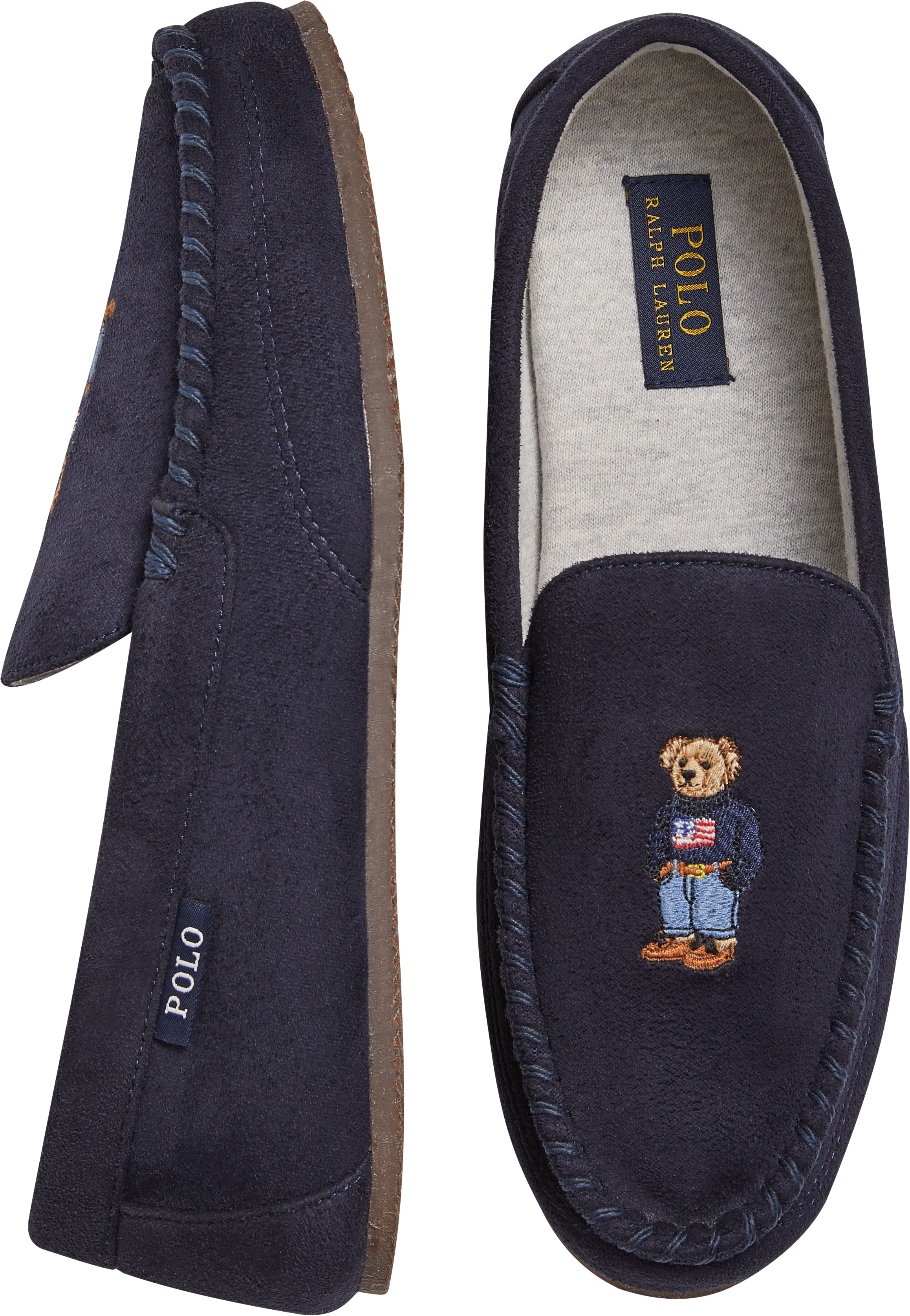 Polo Ralph Lauren Dezi Americana Bear Slippers, Navy - Men's Sale | Men's  Wearhouse