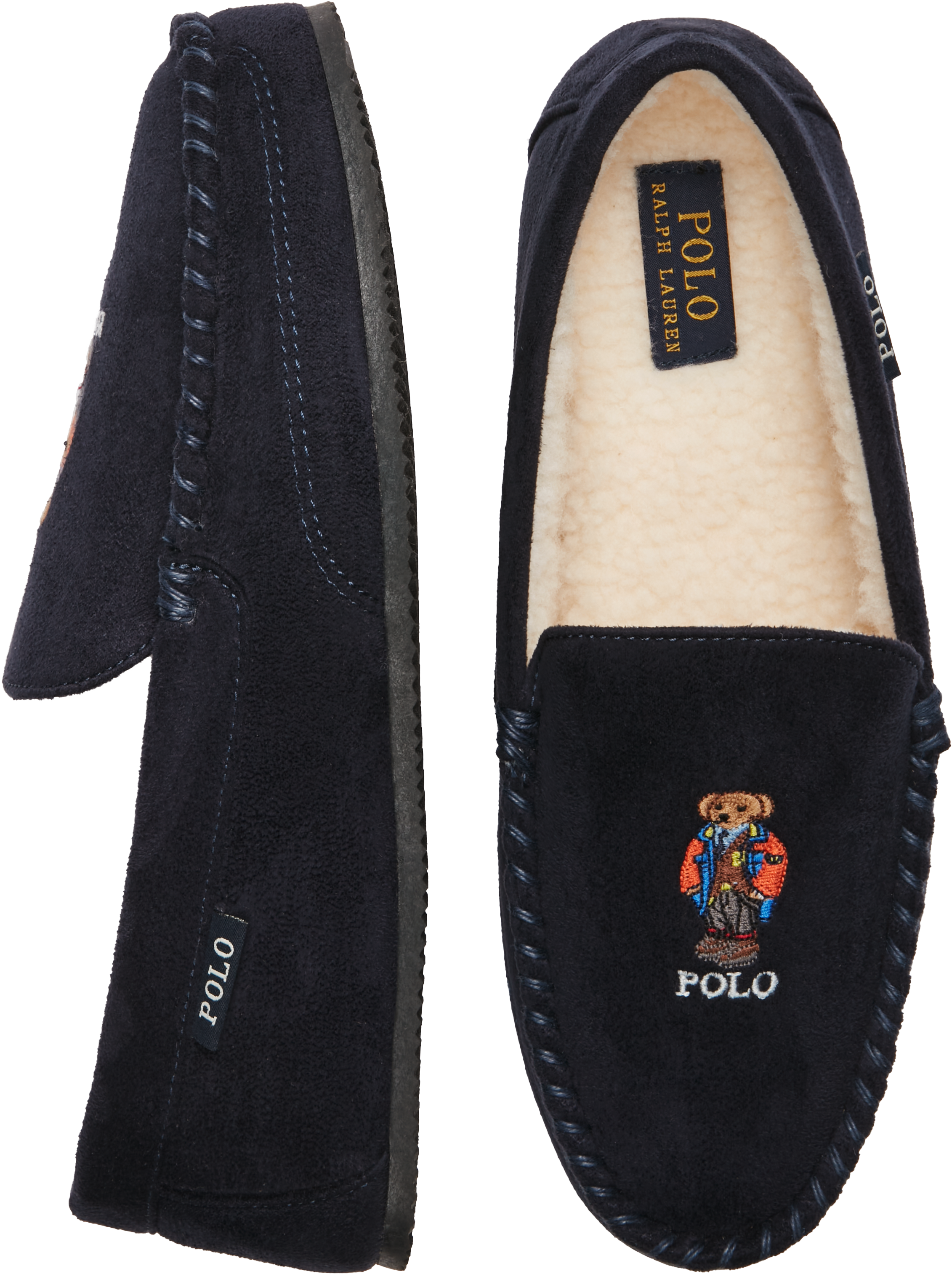 Polo Ralph Lauren Dezi V Bear Moccasin Slippers, Navy - Men's Sale | Men's  Wearhouse