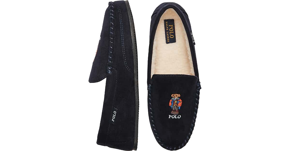 Polo Ralph Lauren Dezi V Bear Moccasin Slippers, Navy - Men's Sale | Men's  Wearhouse