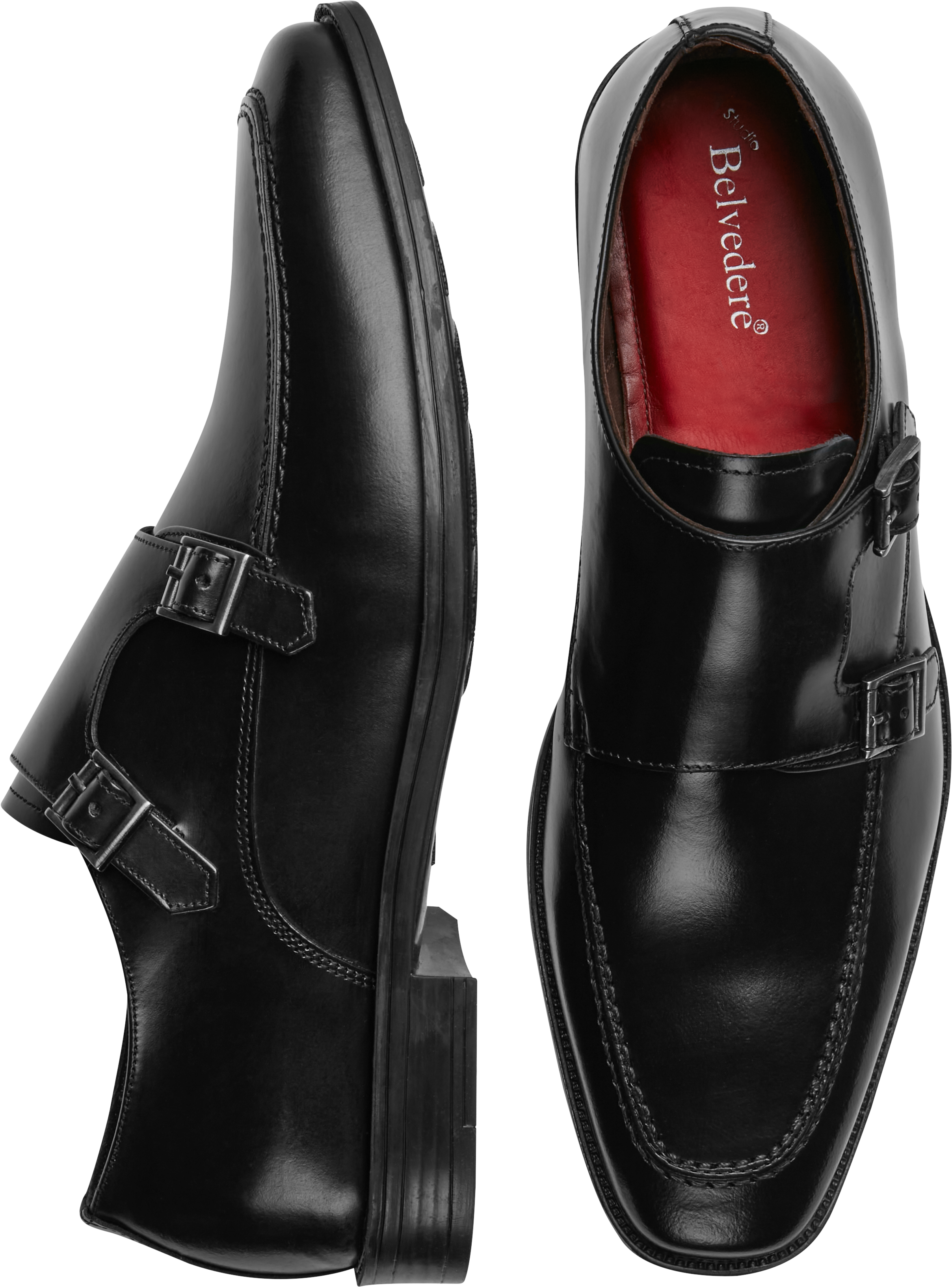 Belvedere Cambridge Double Monk Strap with Moc Toe Dress Shoes, Black ...