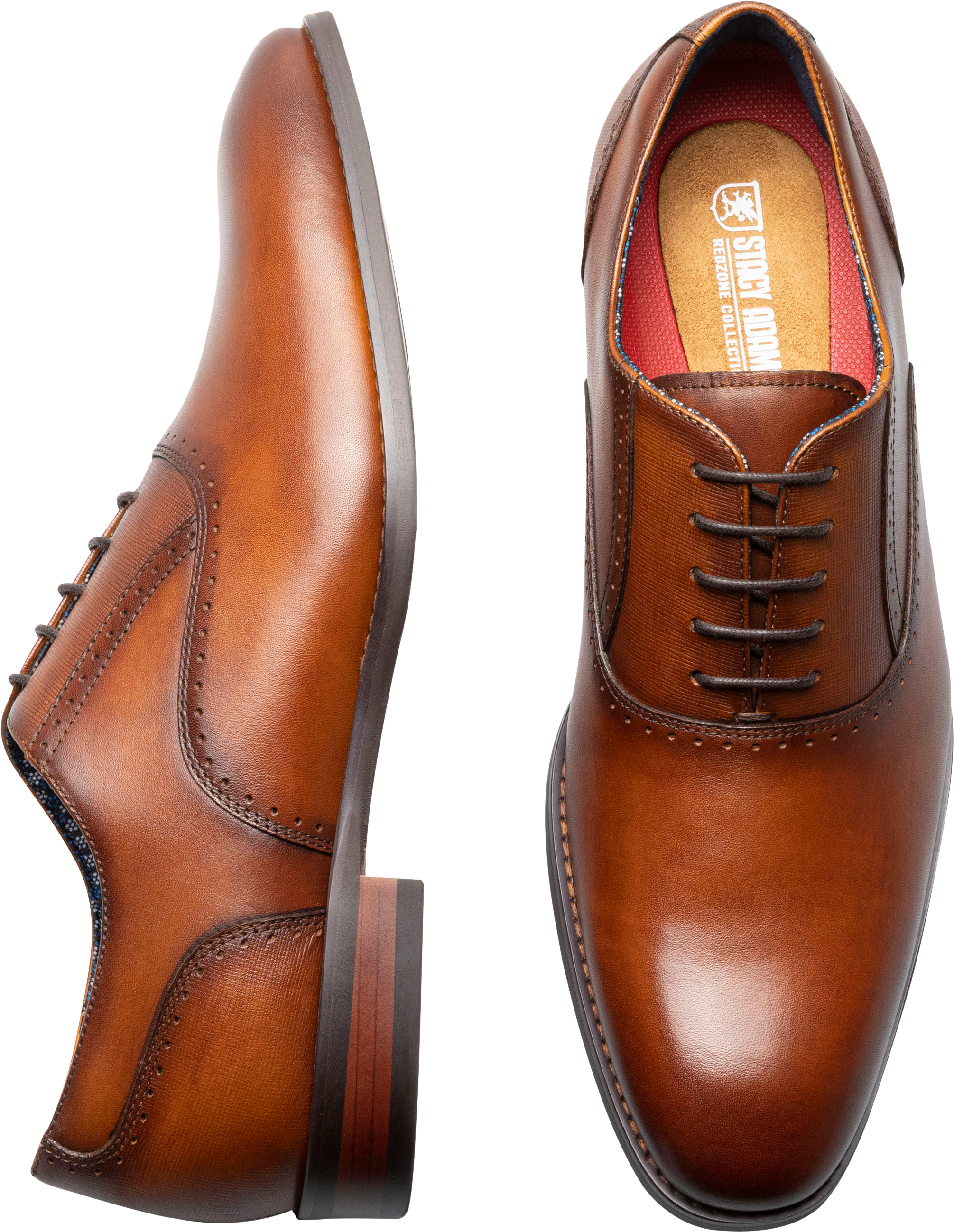 Stacy Adams Kalvin Plain Toe Lace-Up Dress Shoes, Cognac - Men's Shoes |  Men's Wearhouse