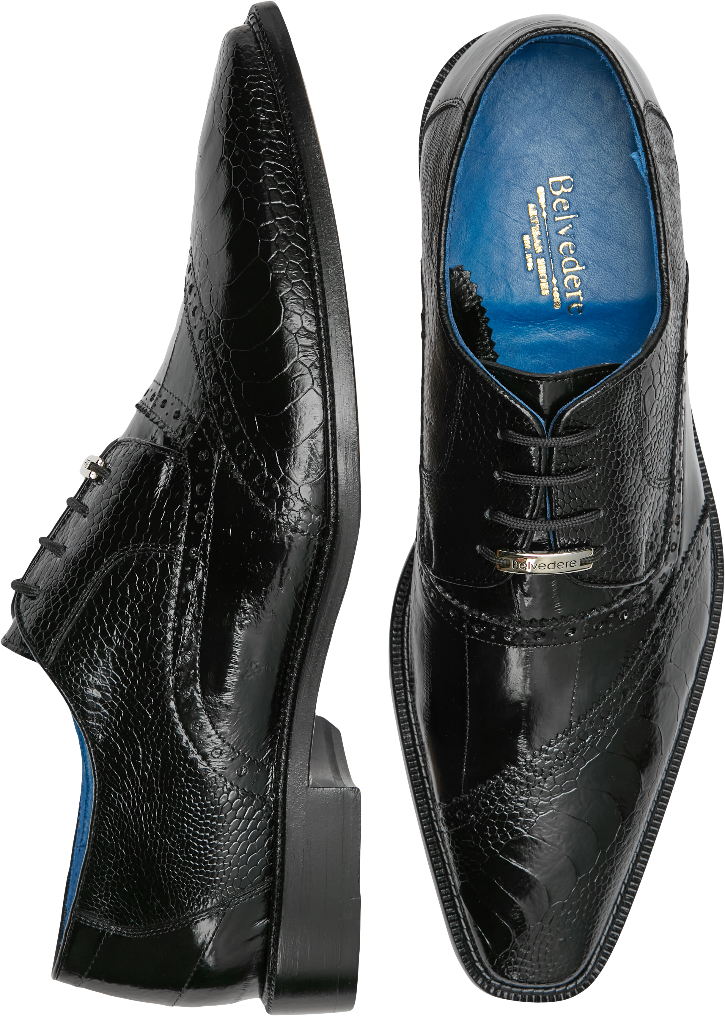 Belvedere Nino Ostrich & Eel Cap Toe Oxfords, Black - Men's Shoes | Men ...