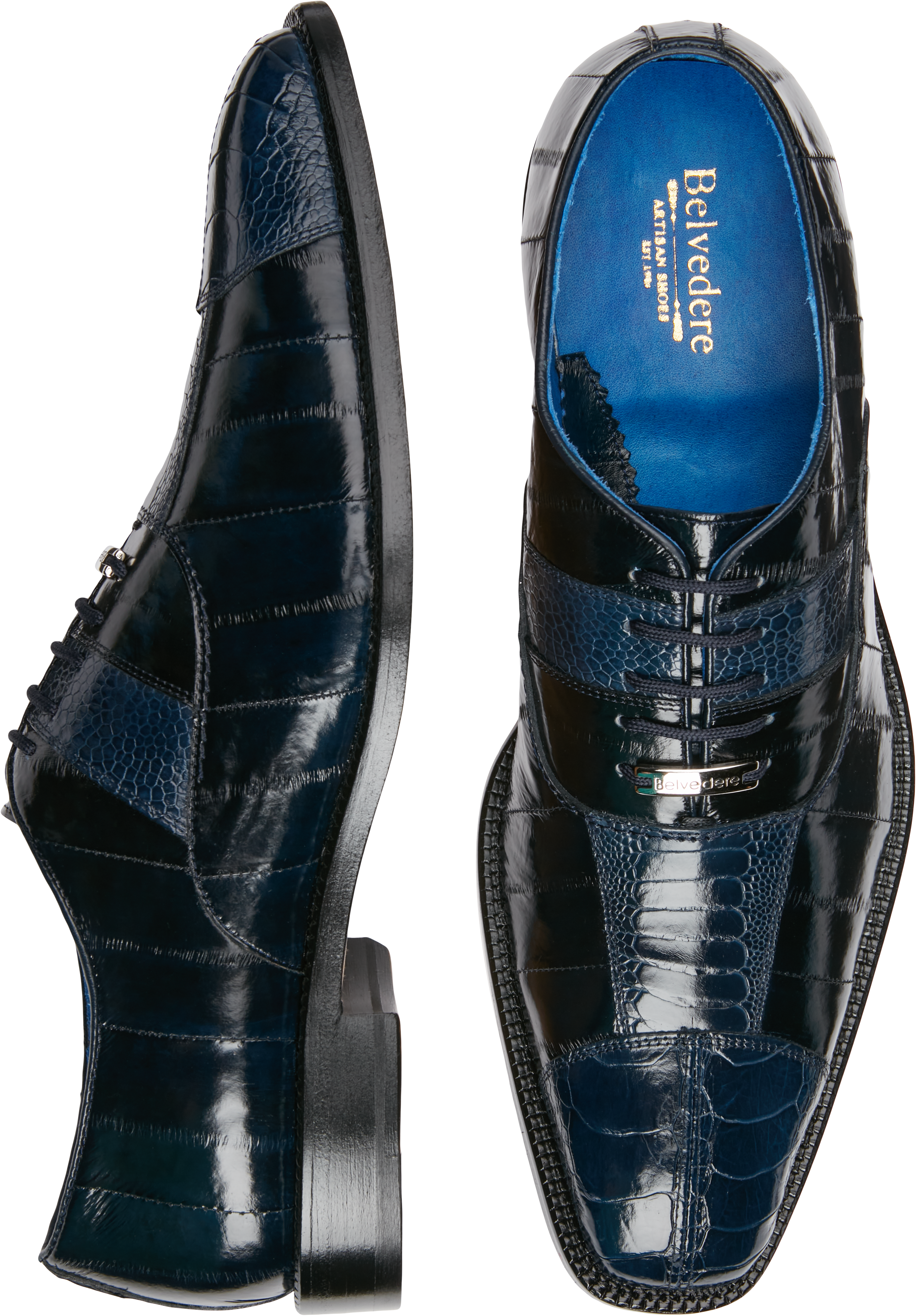 Belvedere Mare Ostrich & Eel Cap Toe Oxfords, Navy - Men's Shoes | Men ...