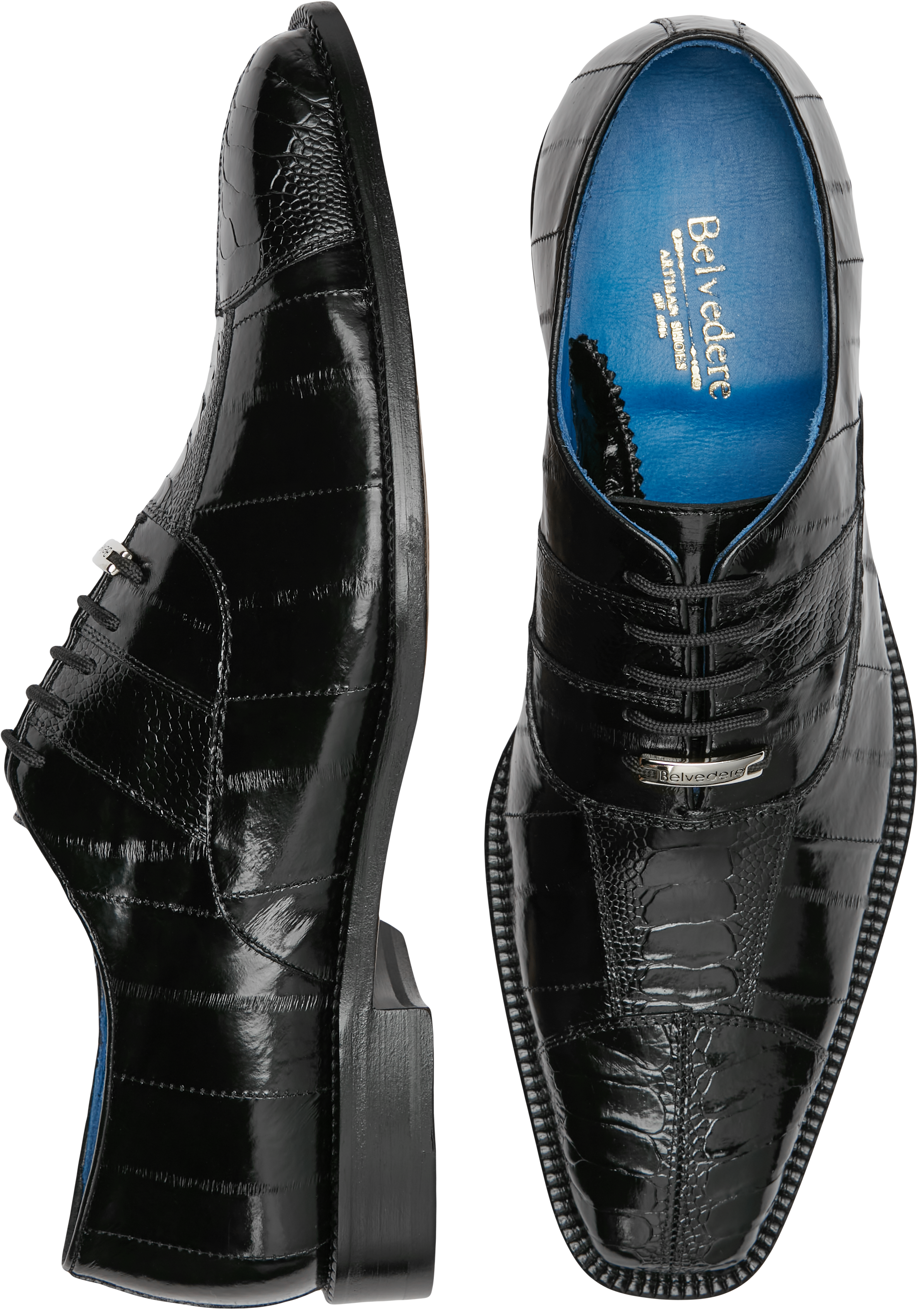 Belvedere Mare Ostrich & Eel Cap Toe Oxfords, Black - Men's Shoes | Men ...