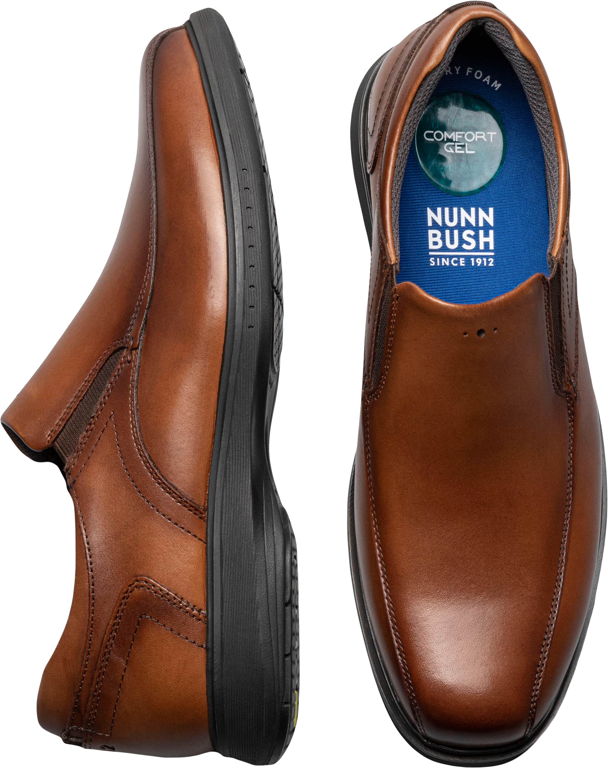 Nunn Bush KORE PRO Bicycle Toe Slip Ons, Cognac