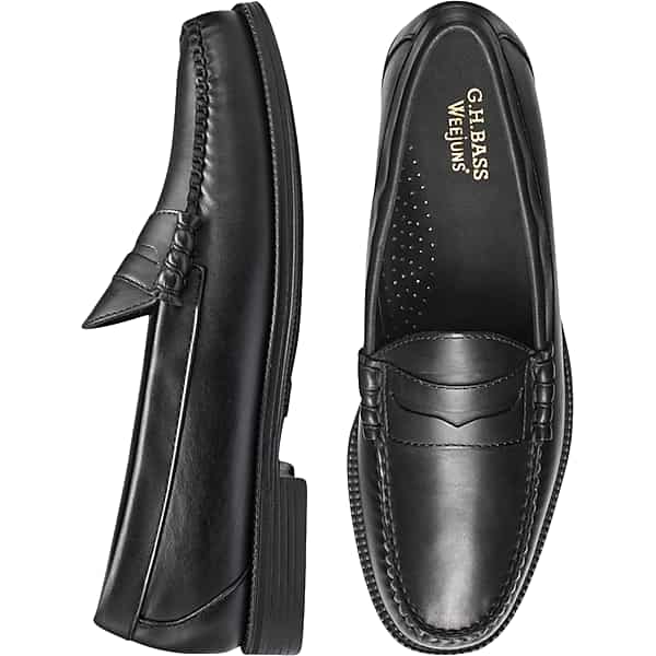 1940s Men’s Shoes: Men’s Vintage Shoe History G.H.BASS  Mens G.H.BASS Larson Easy Weejuns  Moc Toe Loafers Black - Size 13 D-Width $174.99 AT vintagedancer.com