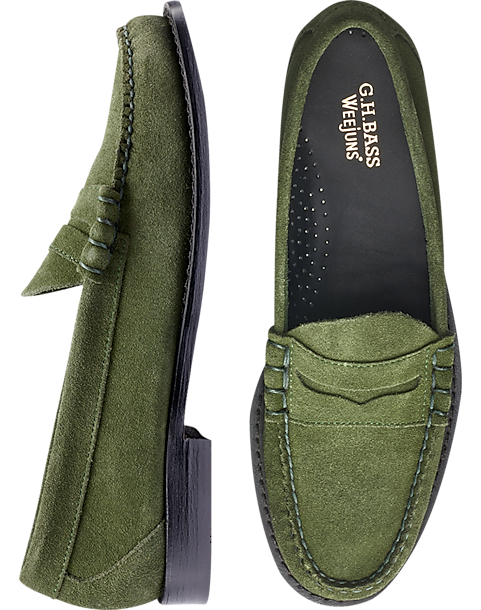 G.H.BASS Larson Weejuns ® Moc-Toe Slip-On Suede Loafers, Green - Men's ...