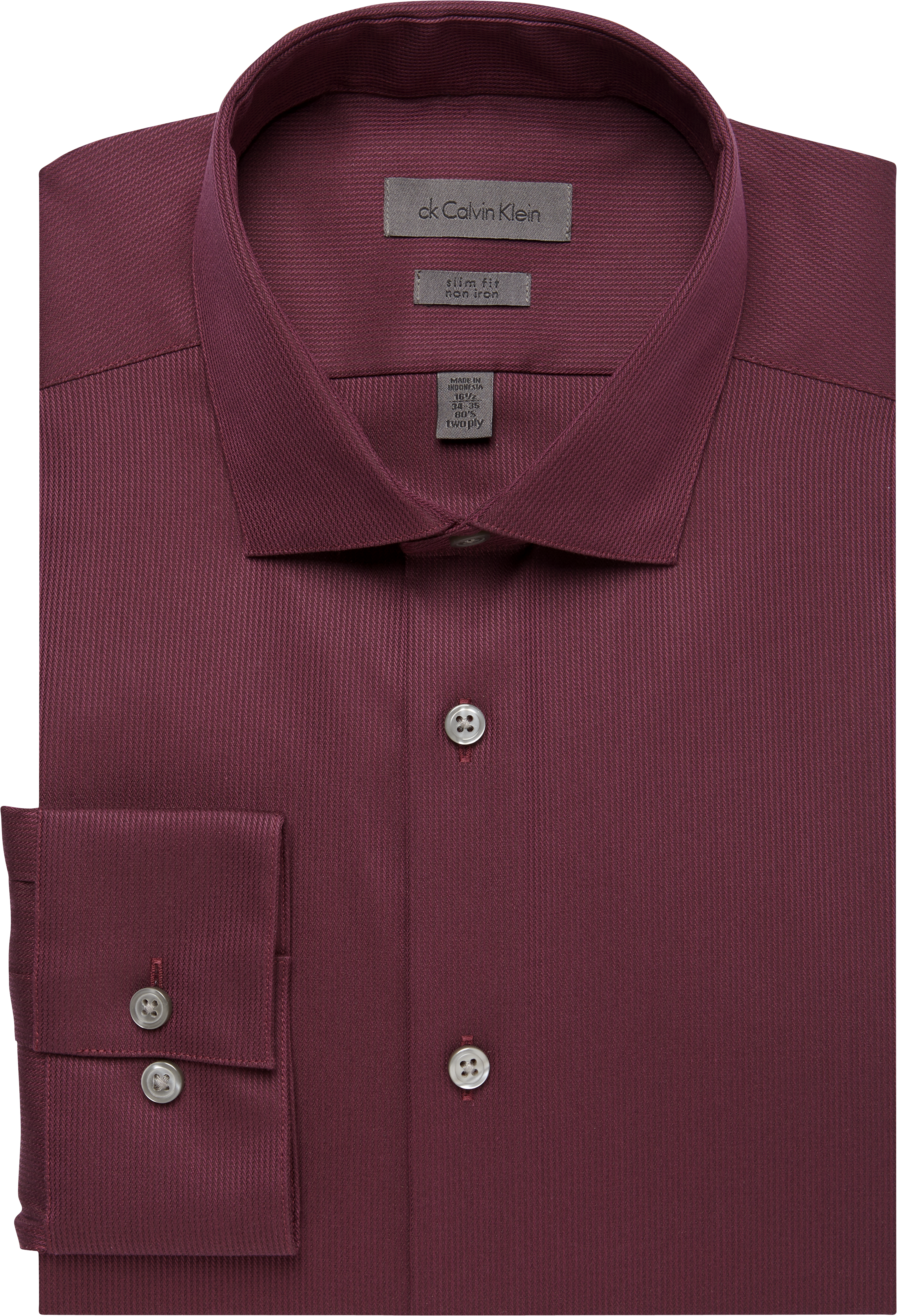 Calvin Klein Burgundy Corded Slim Fit Non-Iron Dress Shirt - Men's Sale ...