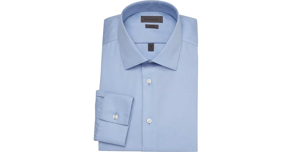 Calvin Klein Blue Solid Slim Fit Non-Iron Dress Shirt - Men's Sale
