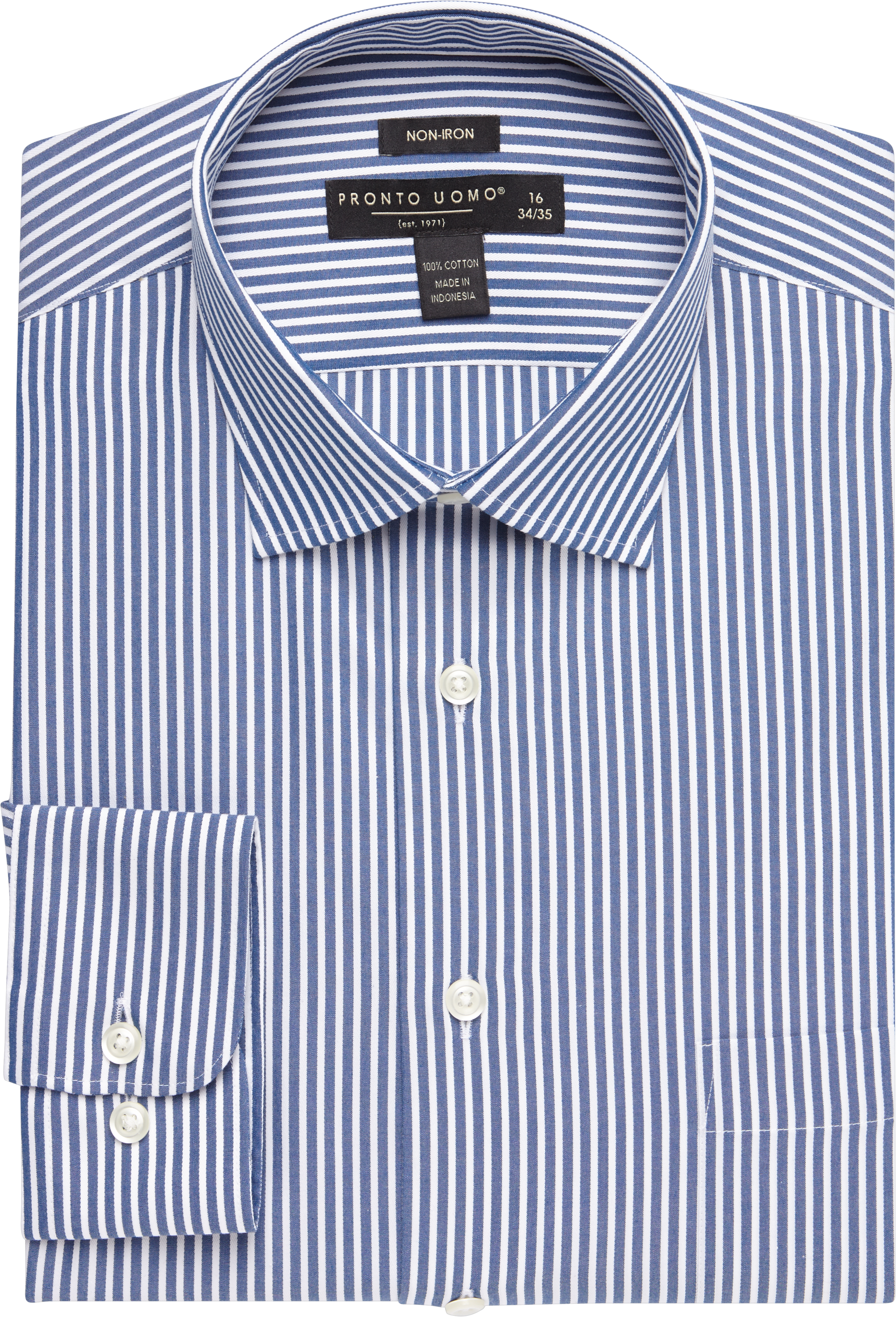 Pronto Uomo Blue Stripe Non-Iron Dress Shirt - Men's Sale | Men's Wearhouse
