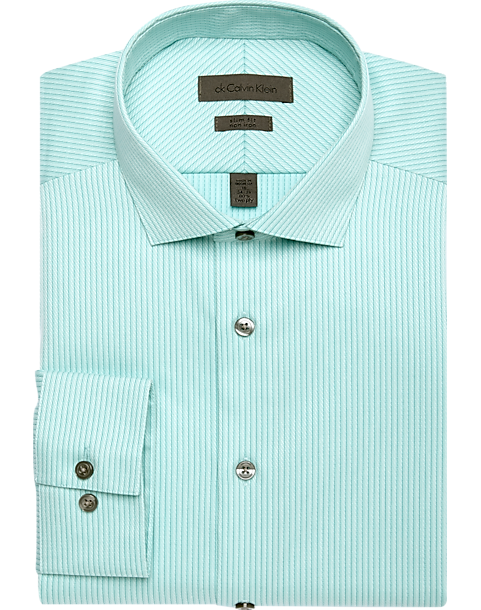Calvin Klein Aqua Green Stripe Slim Fit Non-Iron Dress Shirt - Men'S Sale |  Men'S Wearhouse