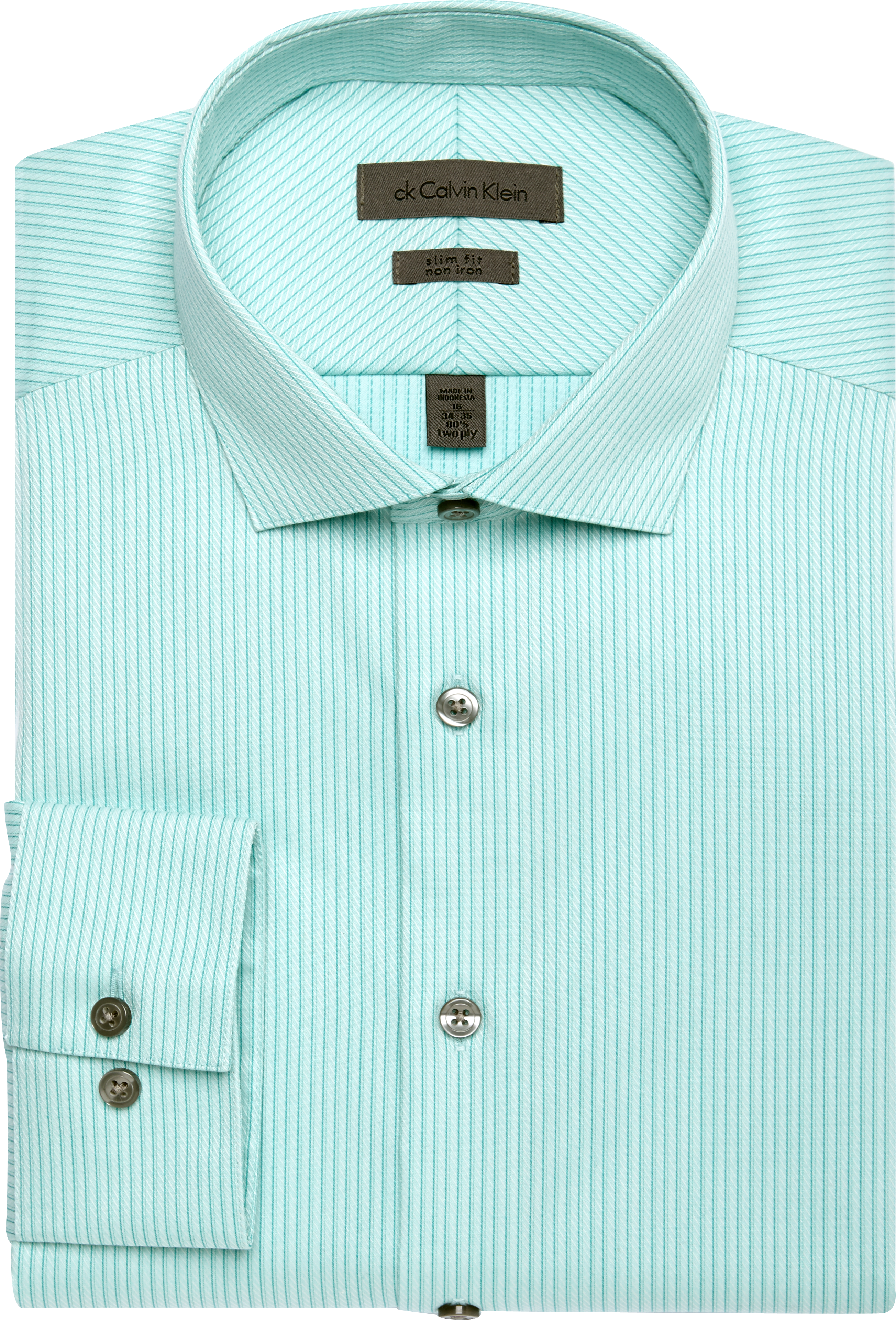 Calvin Klein Aqua Green Stripe Slim Fit Non-Iron Dress Shirt - Men's ...