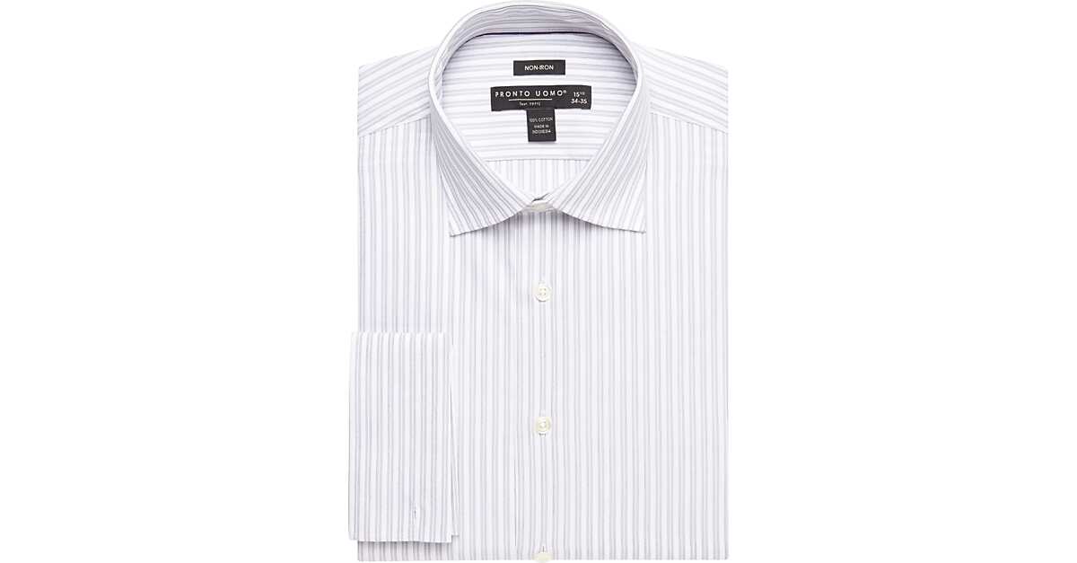 Pronto Uomo Light Gray Stripe French Cuff NonIron Dress Shirt Men's