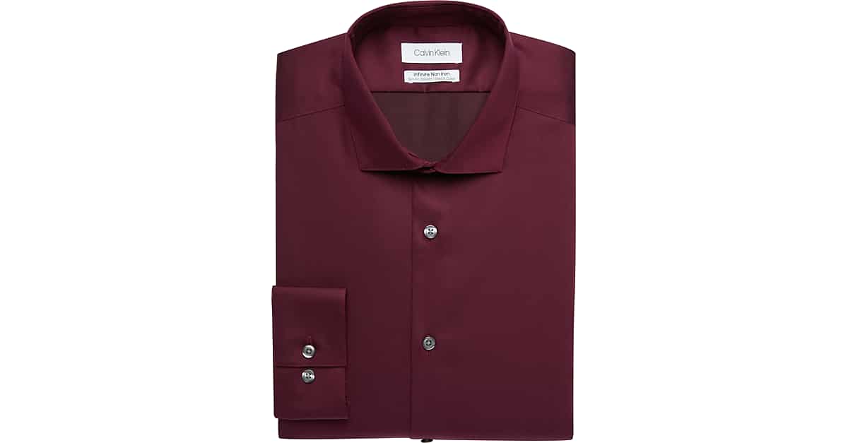 Calvin Klein Infinite Non-Iron Slim Fit Stretch Collar Dress Shirt, Burgundy  - Men's Featured | Men's Wearhouse