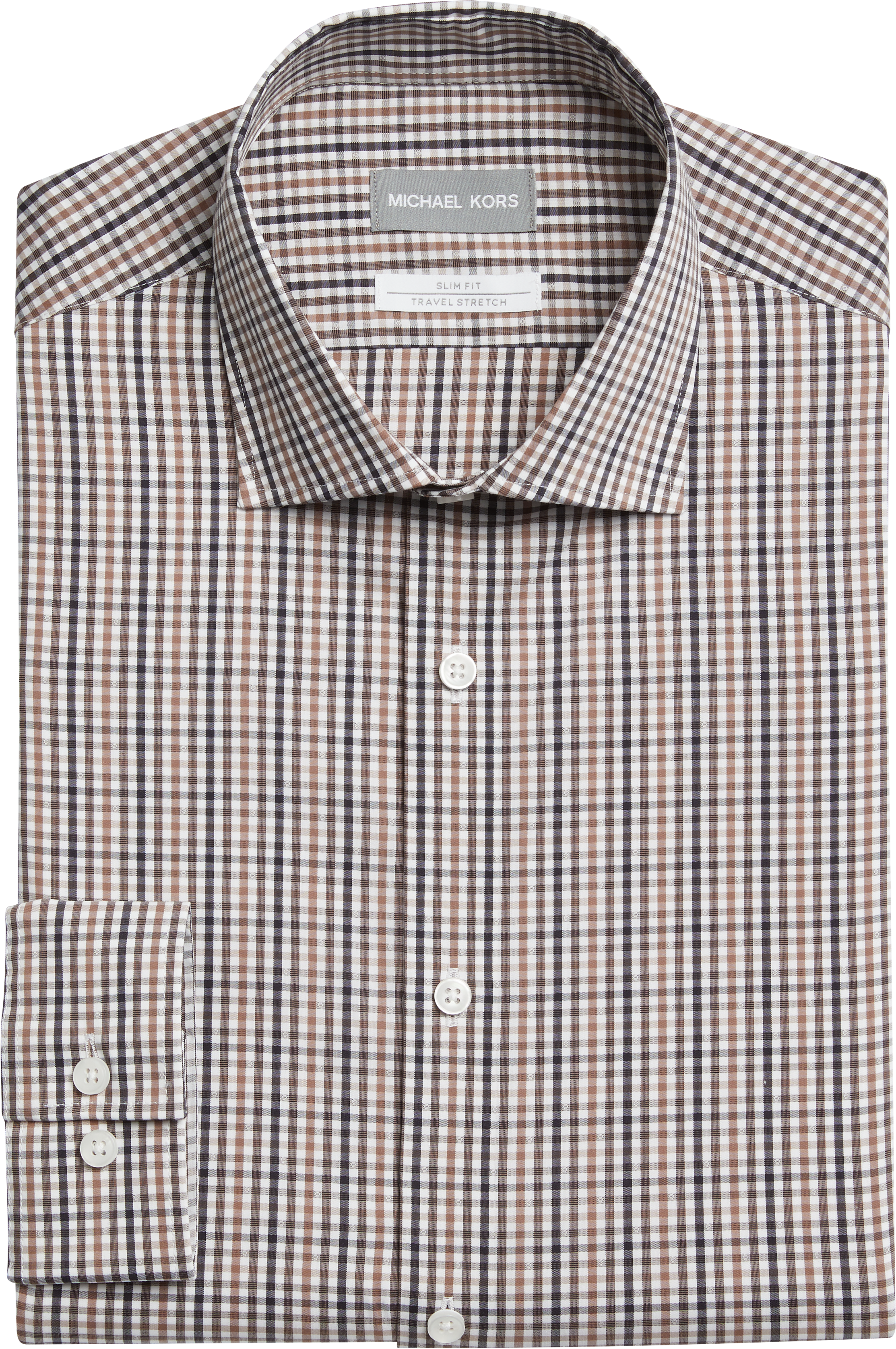 Michael Kors Slim Fit Dress Shirt, Brown Check - Men's Shirts | Men's ...