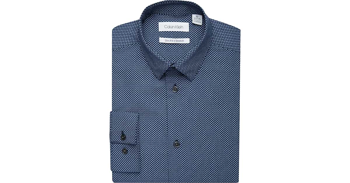 Calvin Klein Boys Blue Box Dot Slim Fit Dress Shirt - Men's Clothing |  Men's Wearhouse