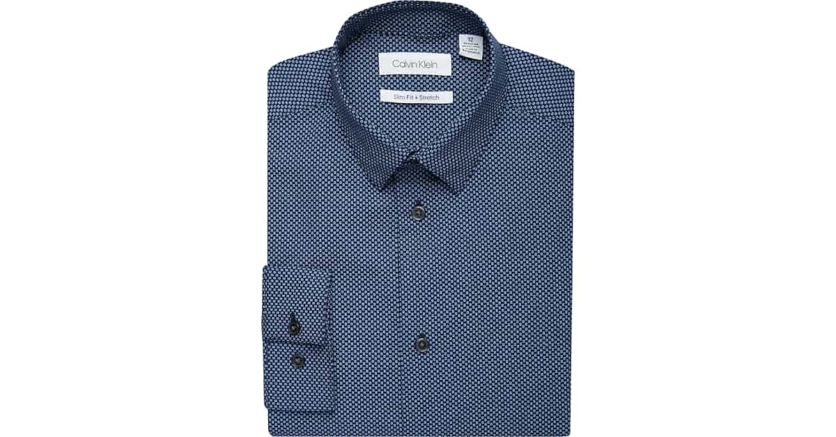 Calvin Klein Boys Blue Box Dot Slim Fit Dress Shirt Men S Clothing