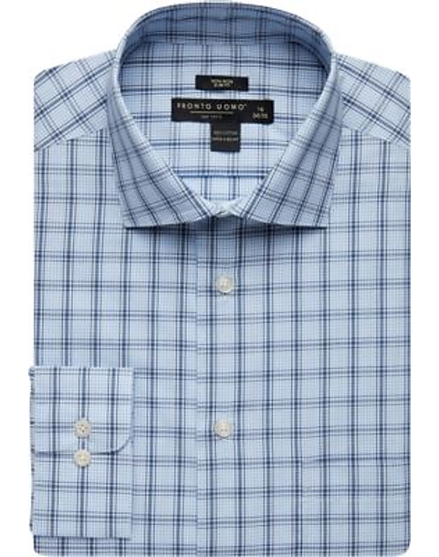 Pronto Uomo Blue & Navy Plaid Slim Fit Dress Shirt - Men's Sale | Men's ...