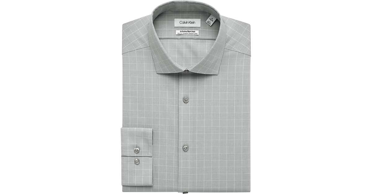 Calvin Klein Infinite NonIron Gray Plaid Fit Dress Shirt Men's Sale