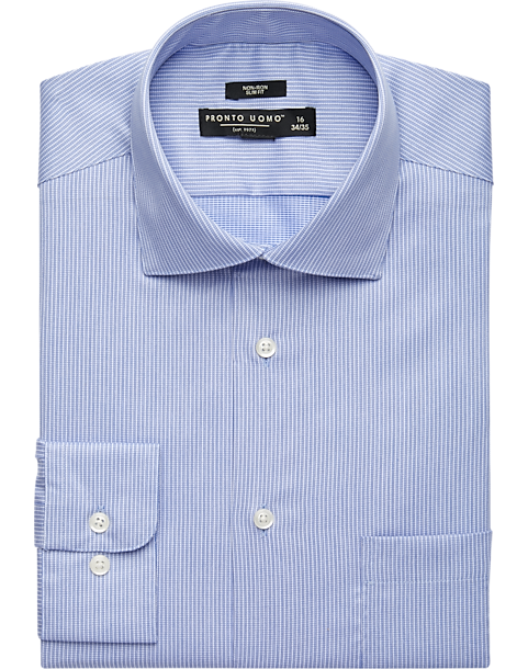 Pronto Uomo Blue Stripe Slim Fit Dress Shirt - Men's Sale | Men's Wearhouse