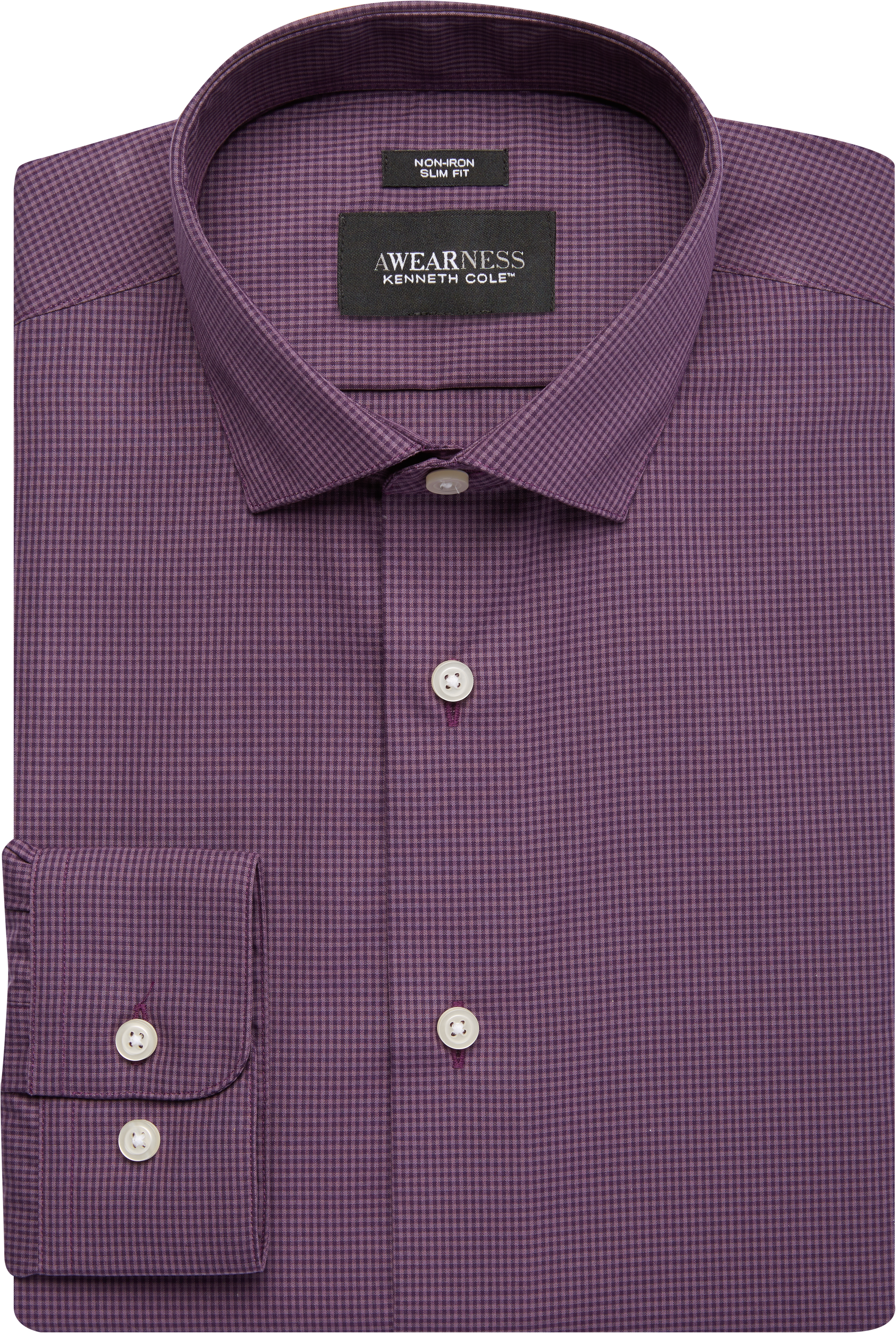 Awearness Kenneth Cole Purple Mini Check Slim Fit Dress Shirt - Men's ...