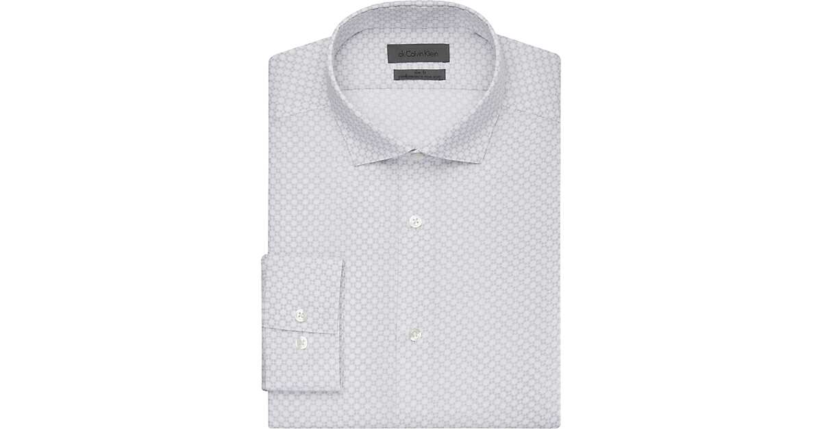 Calvin Klein Gray Print Dot Slim Fit Dress Shirt Men's Sale Men's