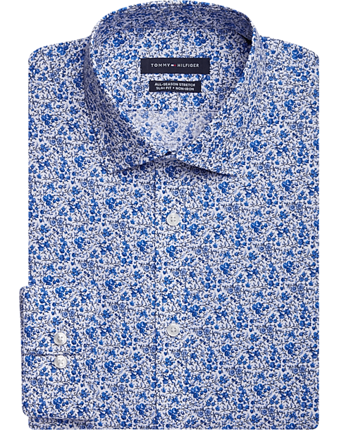 Tommy Hilfiger Midnight Blue Floral Men's Slim-Fit Supima Stretch Dress Shirt