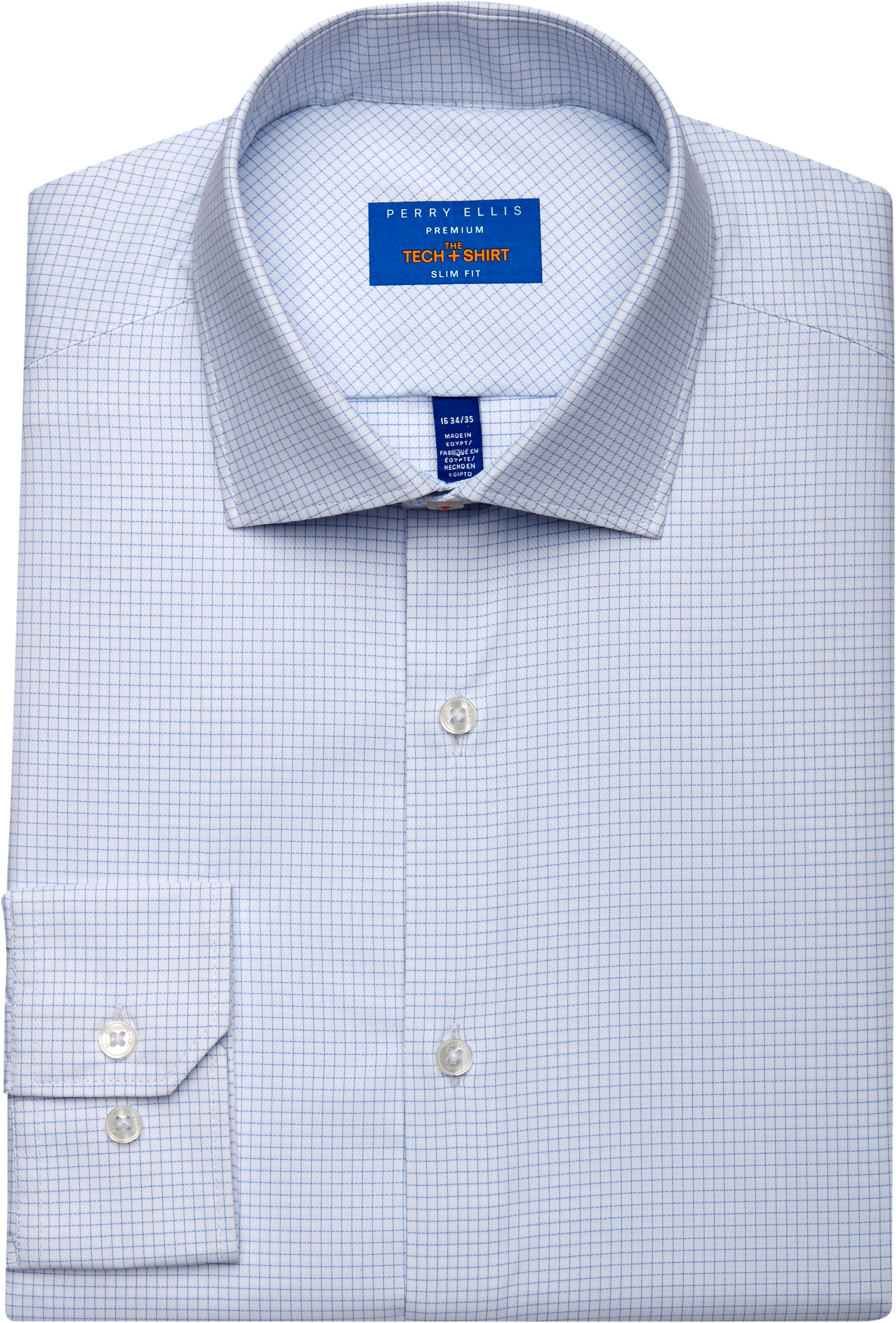 Perry Ellis Premium Blue Check Tech Dress Shirt - Men's Sale | Men's ...