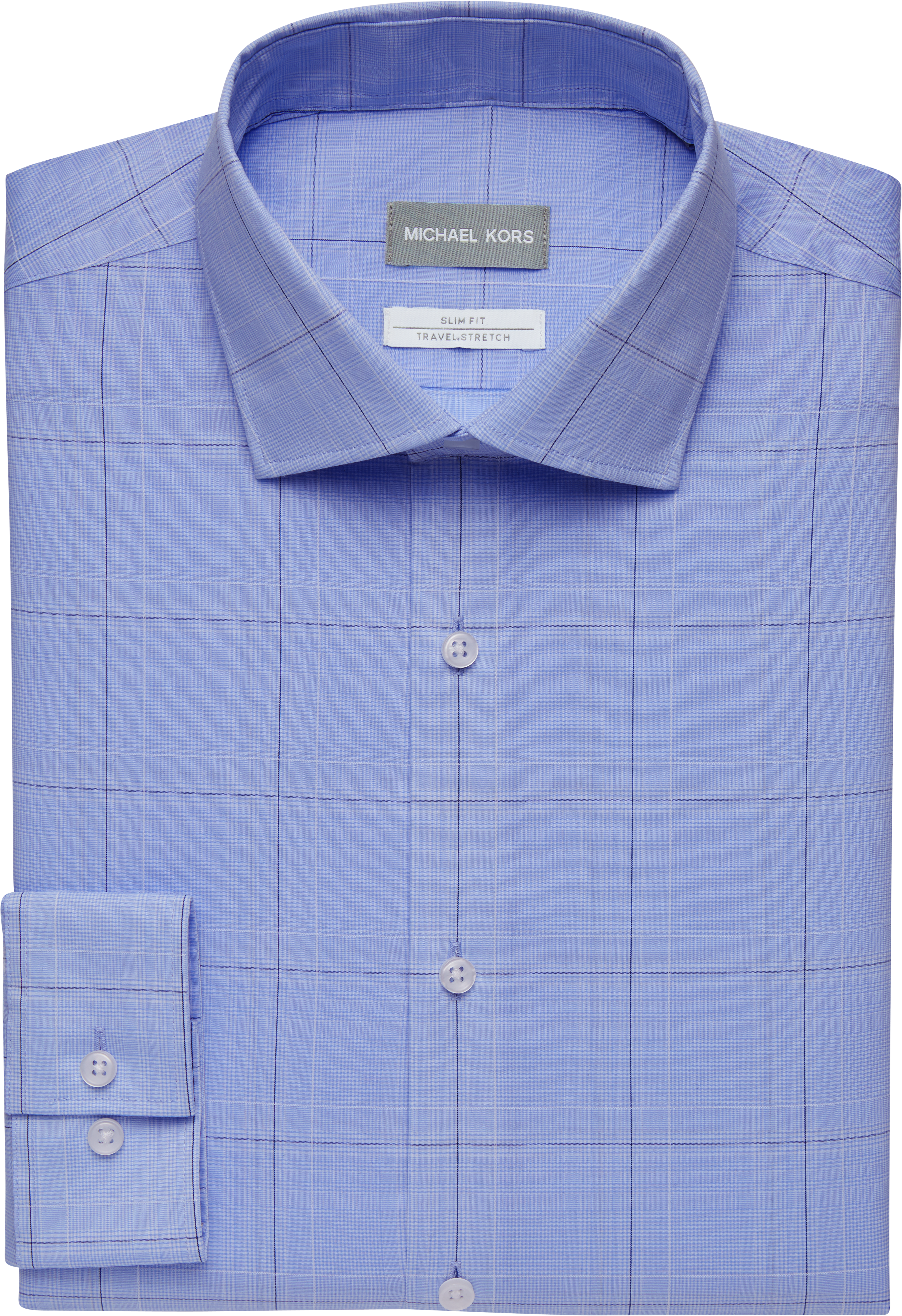 Michael Kors Blue Windowpane Plaid Slim Fit Stretch Dress Shirt - Men's  Sale | Men's Wearhouse