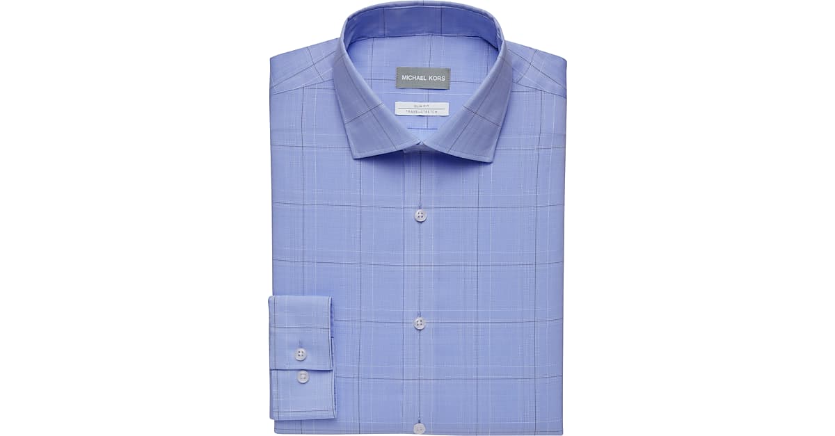 Michael Kors Blue Windowpane Plaid Slim Fit Stretch Dress Shirt - Men's  Sale | Men's Wearhouse
