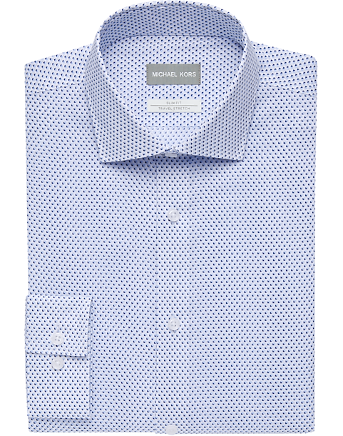 Michael Kors Blue Print Slim Fit Stretch Dress Shirt - Men's Sale | Men ...