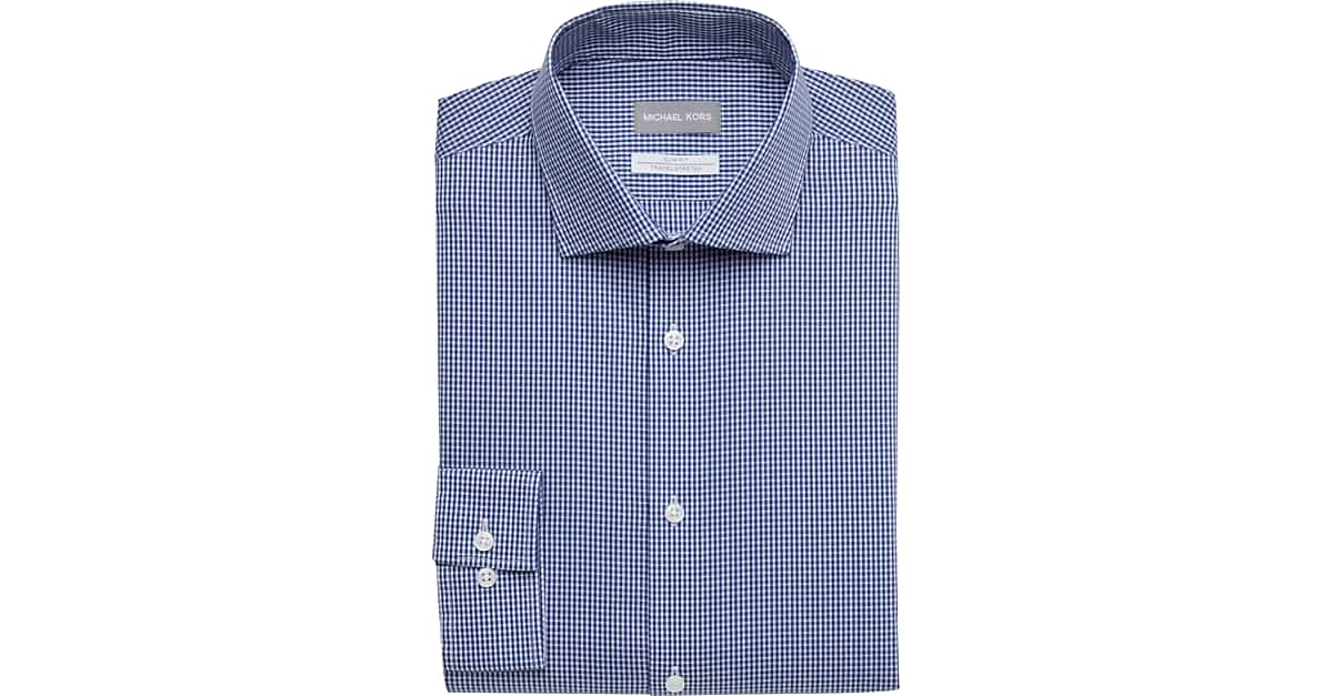 Michael Kors Navy Check Slim Fit Dress Shirt - Men's Sale | Men's Wearhouse