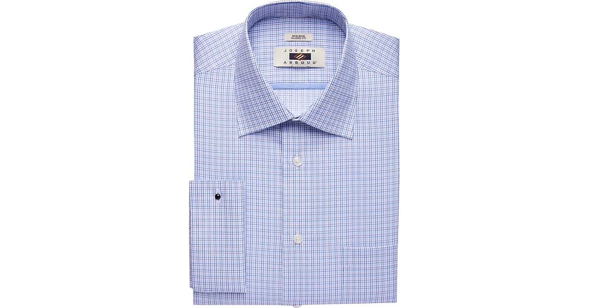 Joseph Abboud Navy Brown Check French Cuff Classic Fit Dress Shirt Men S Pants Men S Wearhouse