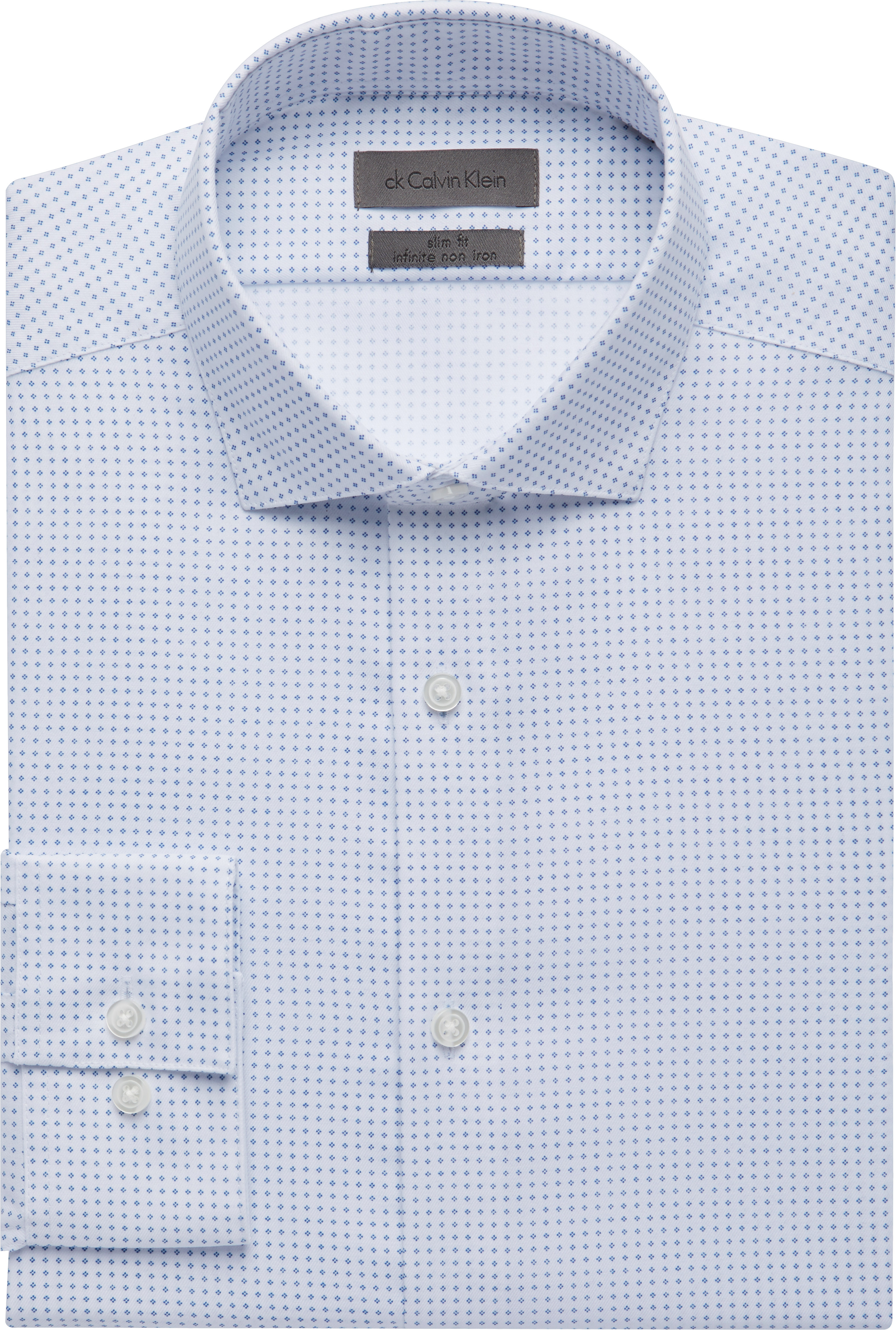 white dress shirt with blue dots