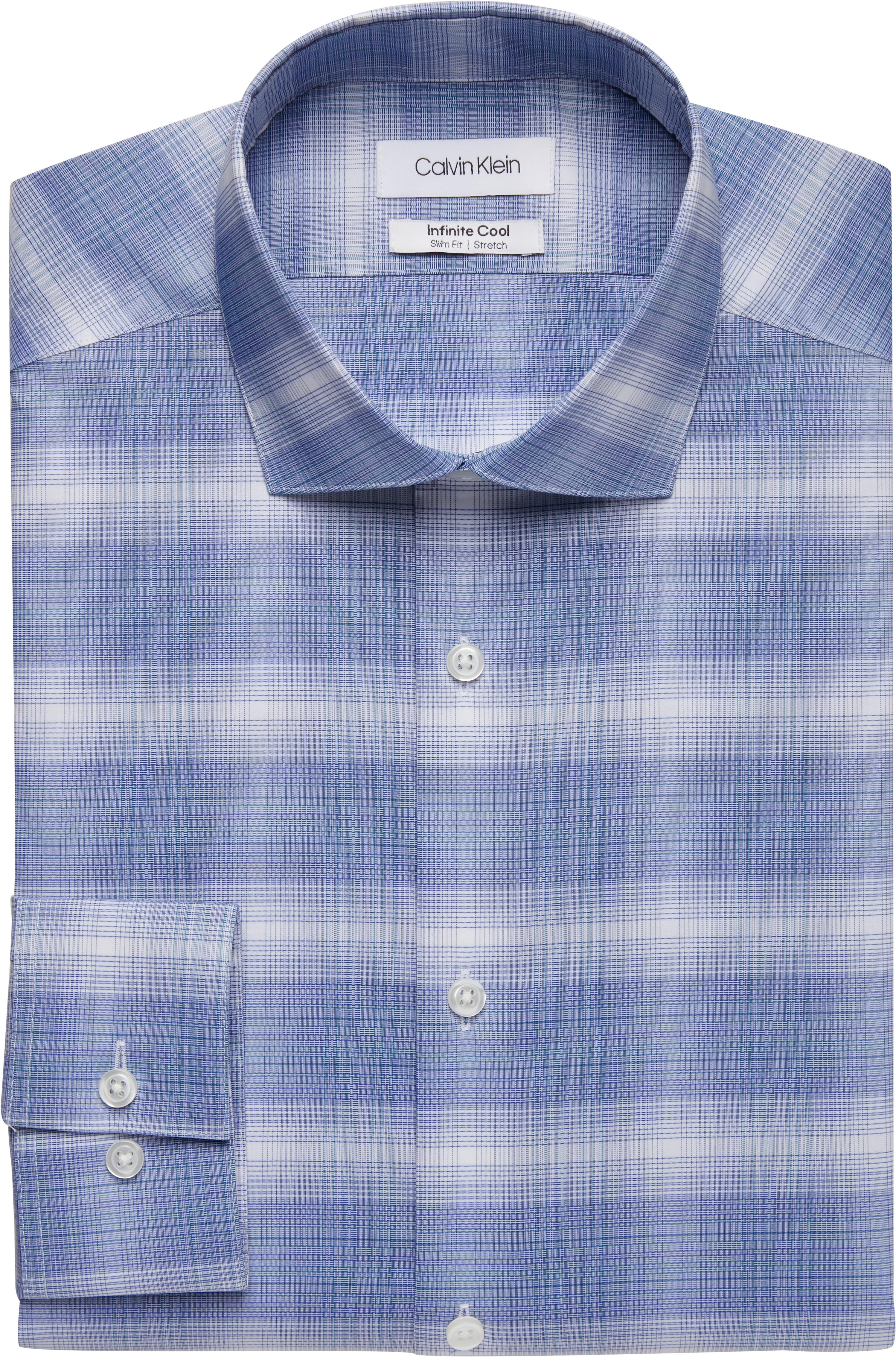 Calvin Klein Infinite Non-Iron Blue Plaid Slim Fit Dress Shirt | Men's Wearhouse