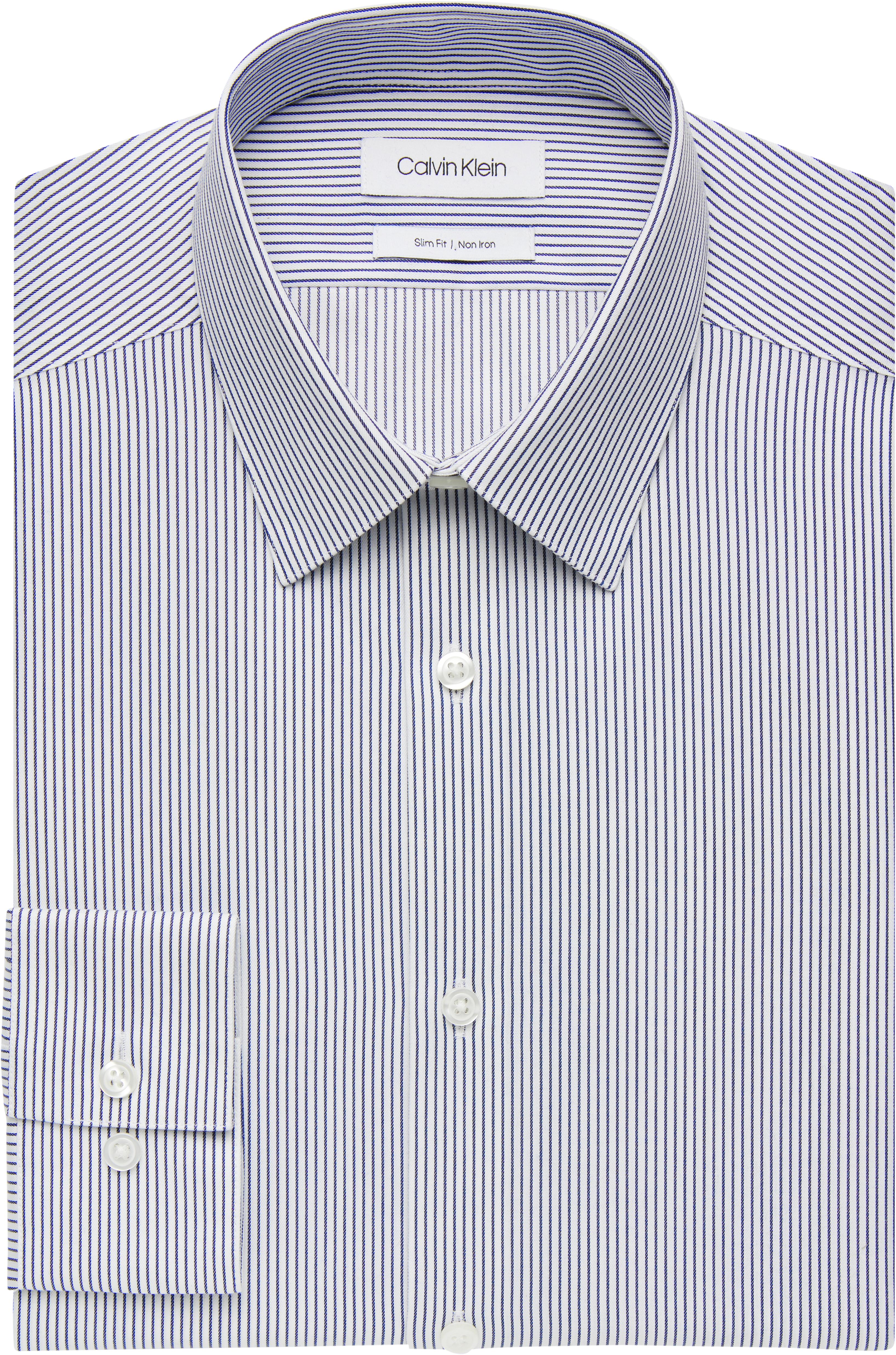 Calvin Klein Navy Stripe Cotton Slim Fit Dress Shirt - Men's Sale | Men's Wearhouse