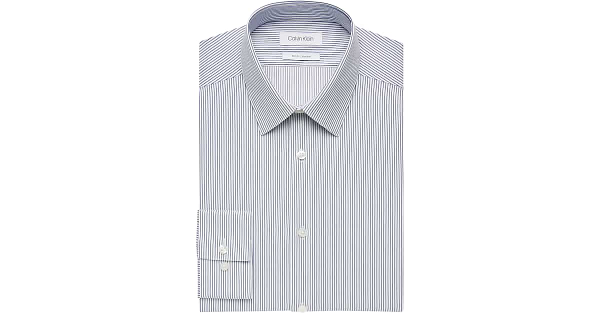 Calvin Klein Navy Stripe Cotton Slim Fit Dress Shirt Men's Sale Men