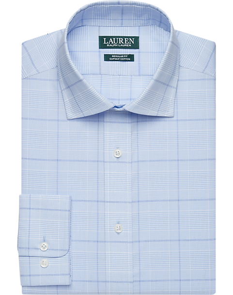 Lauren by Ralph Lauren Blue Check Regular Fit Dress Shirt - Men's Shirts |  Men's Wearhouse