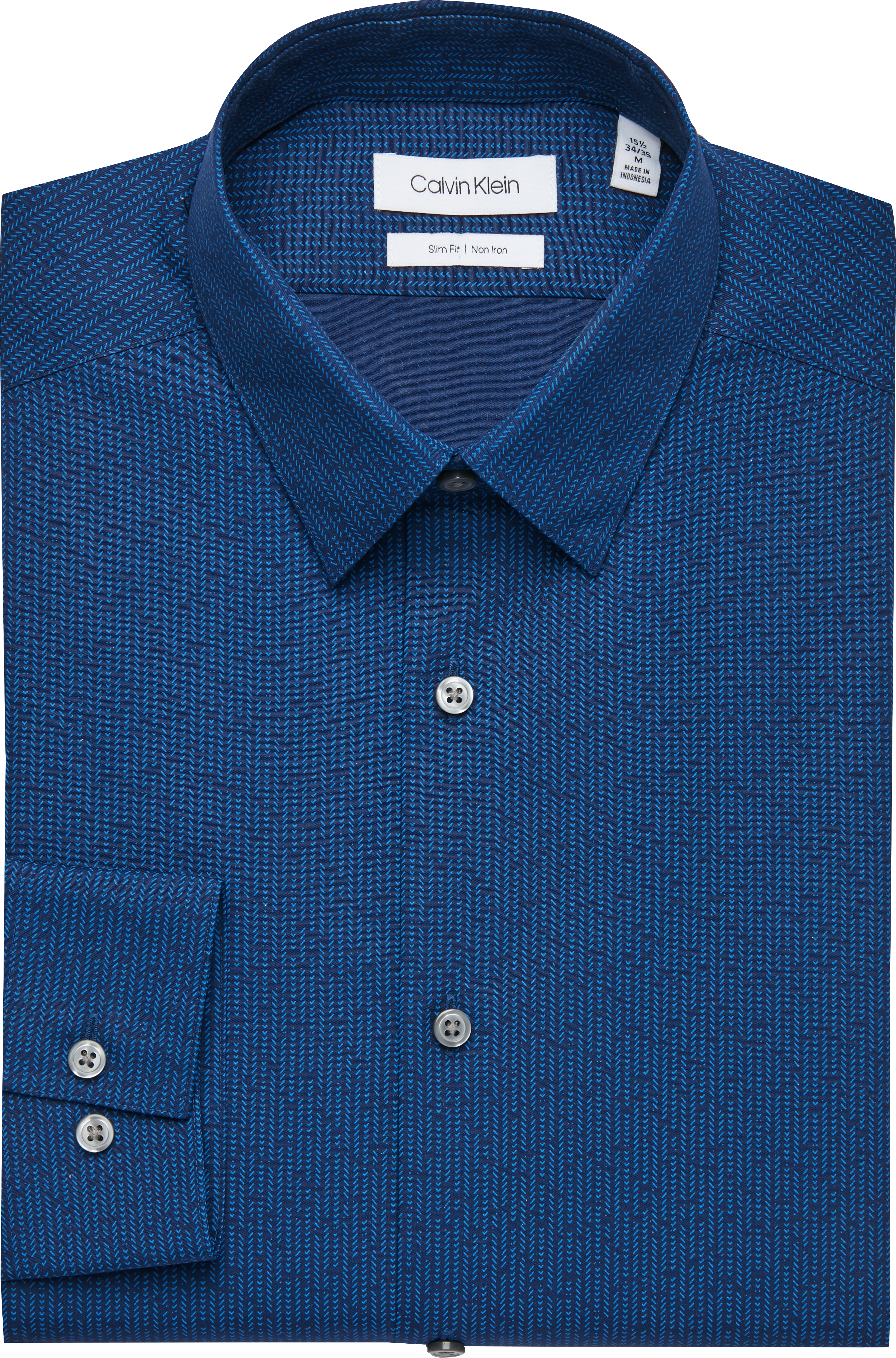 Calvin Klein Navy Printed Stripe Slim Fit Dress Shirt - Men's Sale | Men's Wearhouse