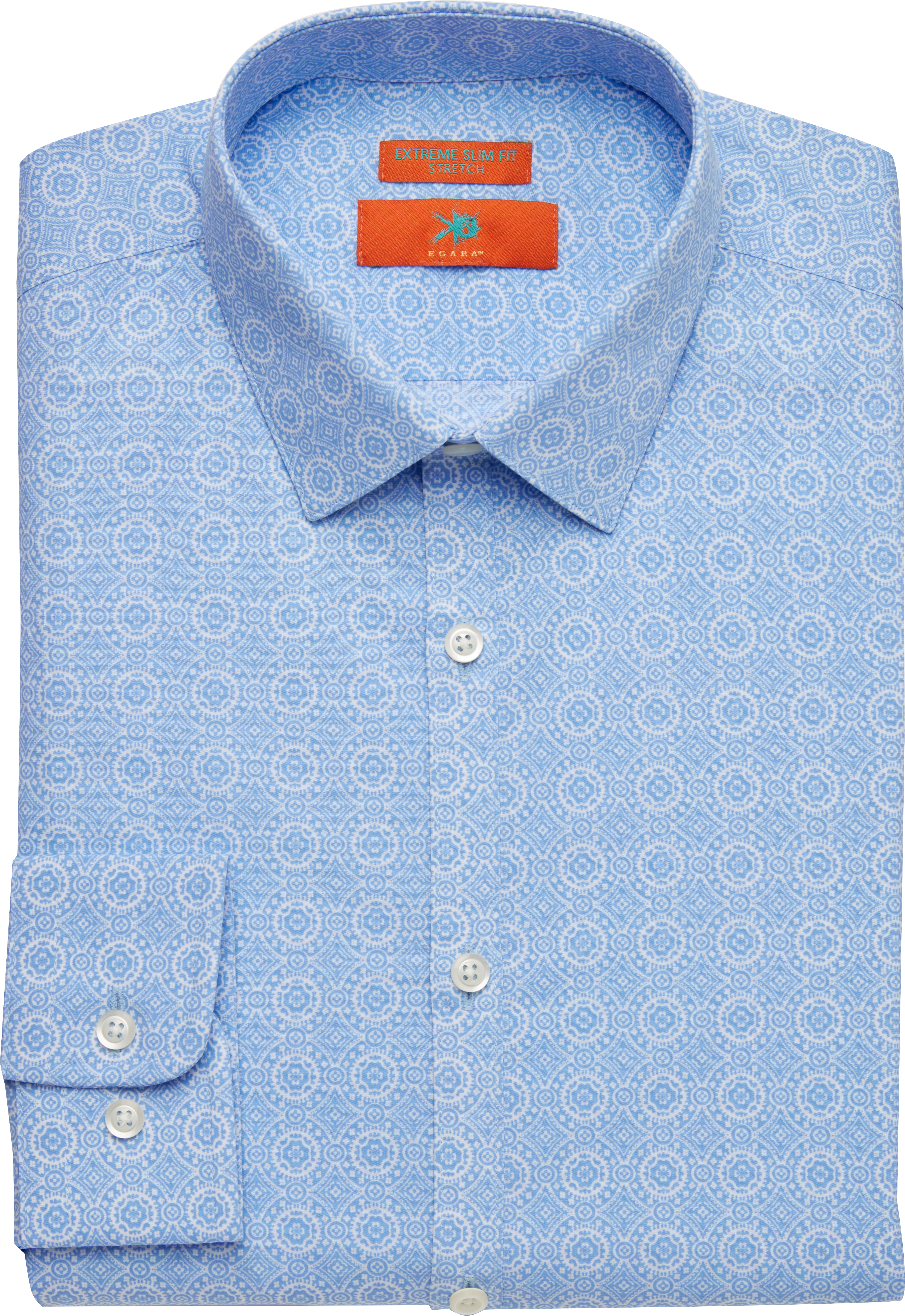 Egara Extreme Slim Fit Dress Shirt, Blue Medallion Print - Men's Shirts ...