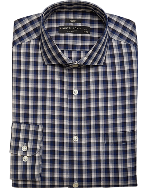 Pronto Uomo Cotton Slim Fit Mens Shirt (Size: 16 34/35 in Navy Gingham)