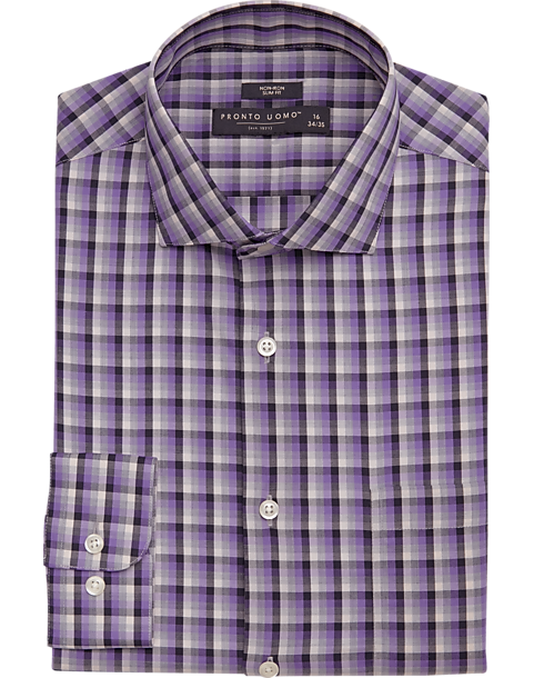Pronto Uomo Cotton Slim Fit Dress Mens Shirt (Size: 15 32/33 in Purple Gingham)