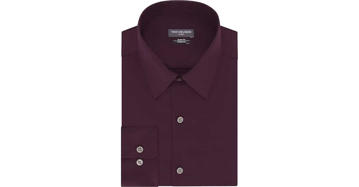 Van Heusen Flex Collar Burgundy Slim Fit Dress Shirt - Men's Sale | Men ...