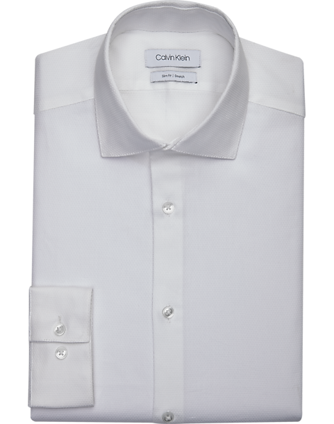 Calvin Klein Slim Fit Dobby Weave Dress Shirt, White - Men's Shirts | Men's  Wearhouse